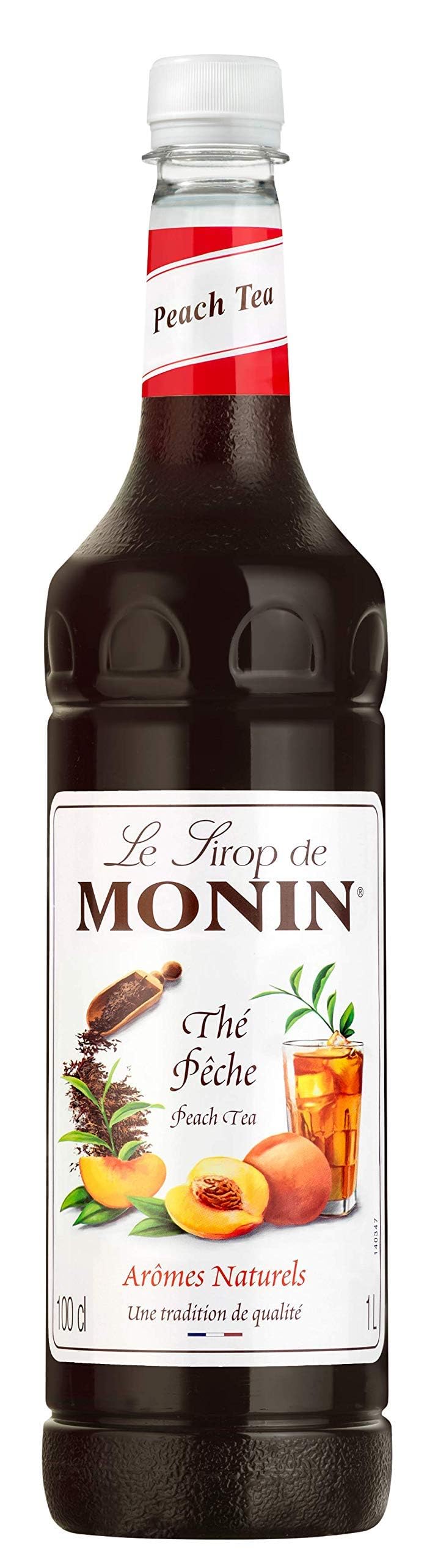 MONIN Premium Peach Tea Concentrate 1L - Vegan, Allergen-Free, Natural Flavours for Iced & Hot Teas