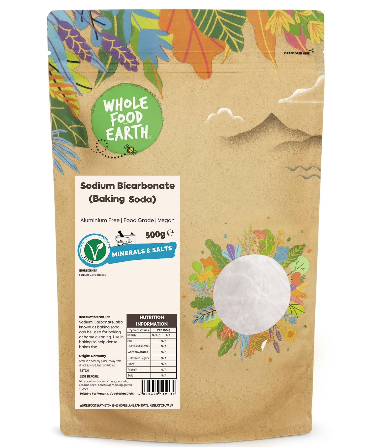 Wholefood Earth Sodium Bicarbonate Baking Soda 500 g