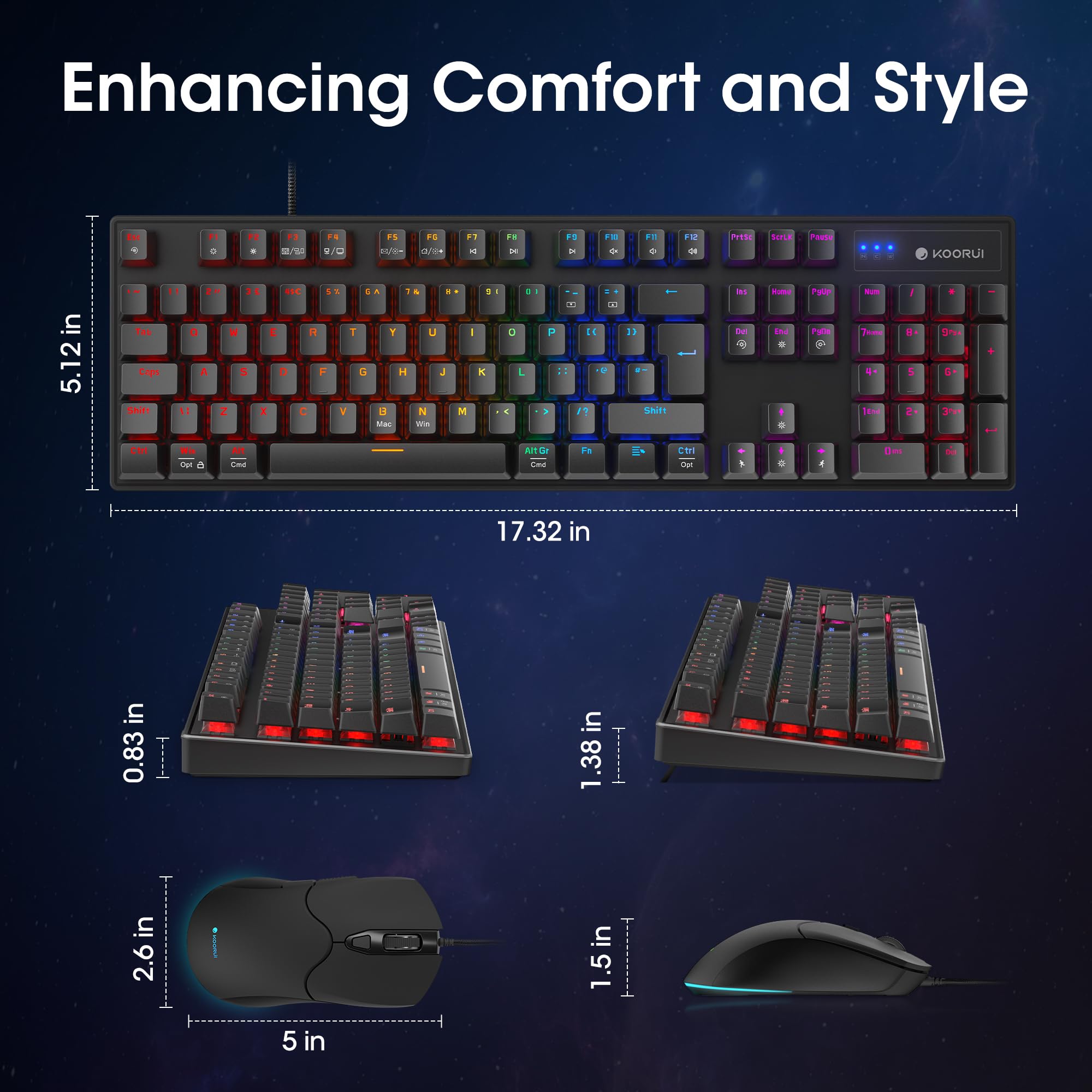 KOORUI Wired Gaming Keyboard and Mouse Combo - Blue Switch Mechanical Keyboard with 19 Lighting Effects