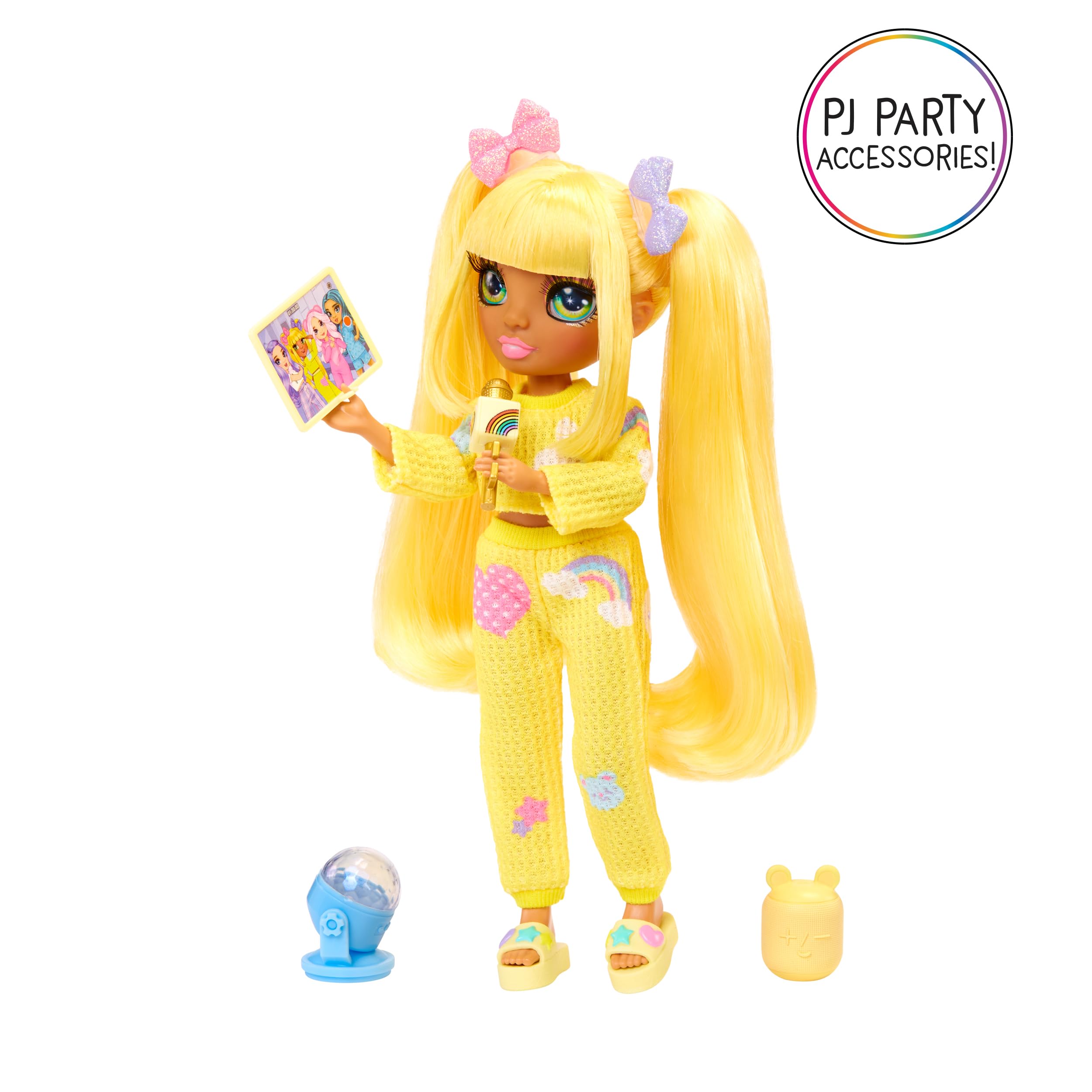 Rainbow High Junior High PJ Party - Sunny (Yellow) - 22 cm Posable Doll with Music Accessories & Outfit - Ages 4-12