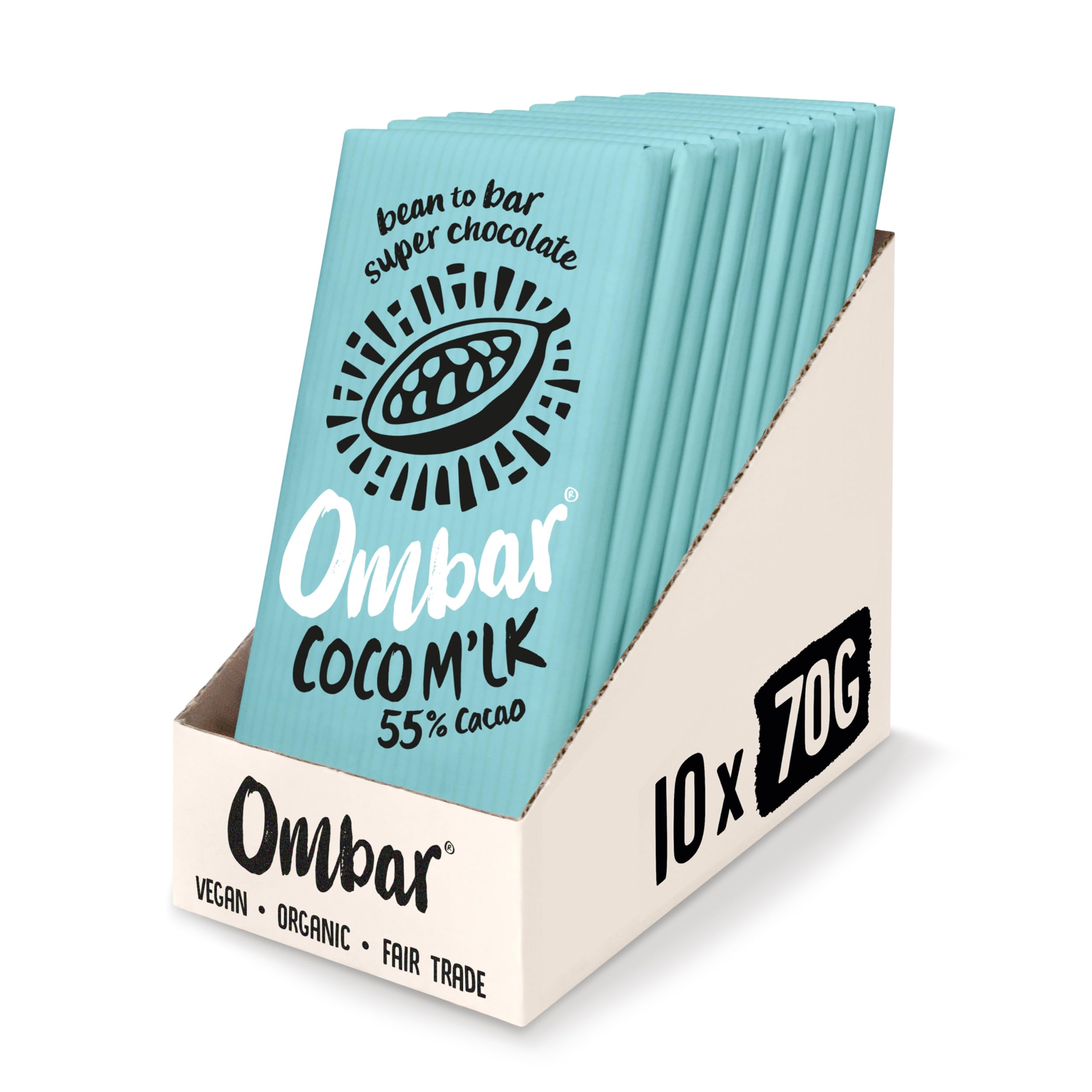 Ombar Coco M"lk 55% Cacao Vegan Chocolate Bar (70g x 10) - Organic Dairy-Free Treat