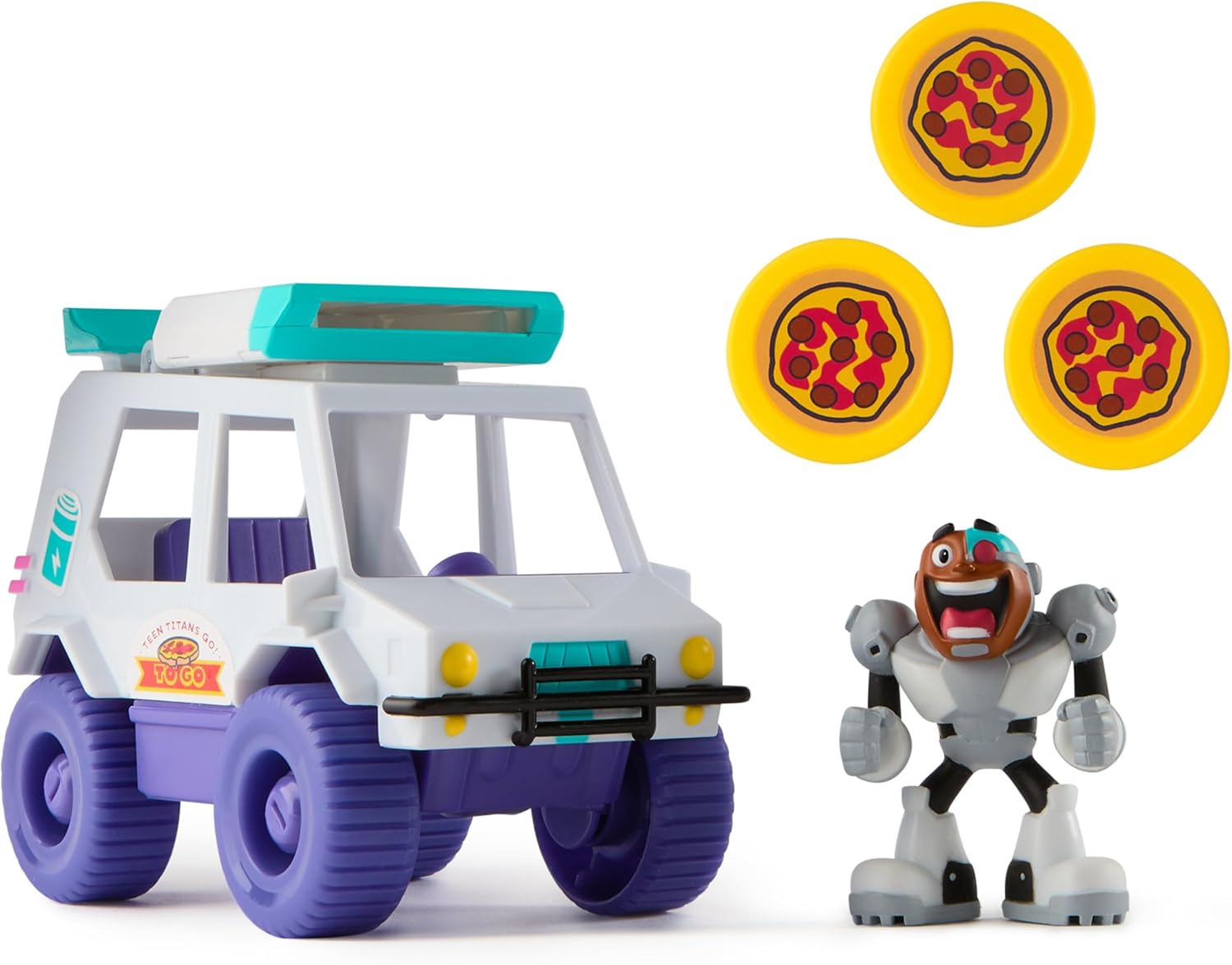 Teen Titans Go! T-Car Pizza Launcher with Cyborg Figure - Action Playset for Kids