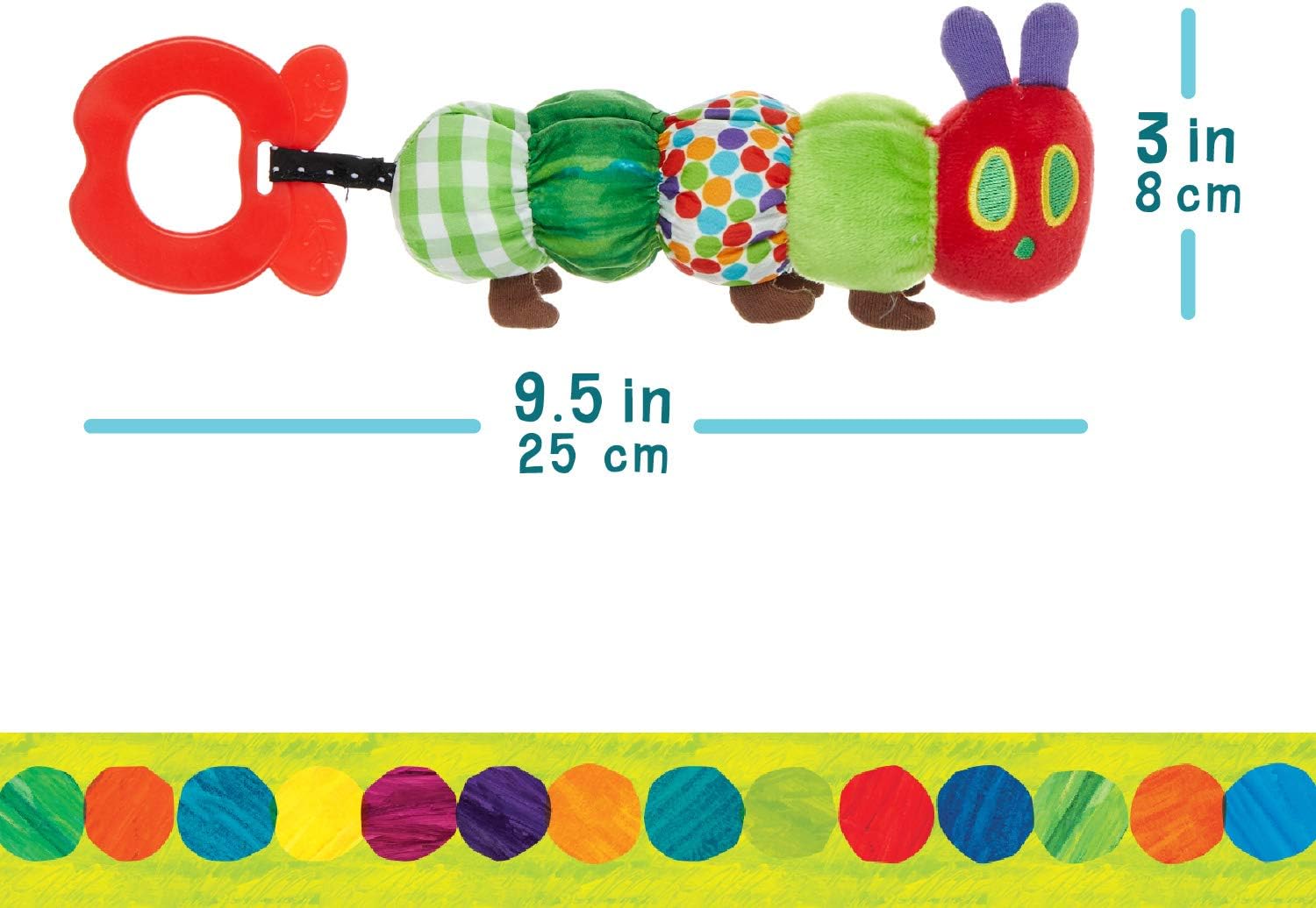The Very Hungry Caterpillar Teether Rattle - Soft Plush Baby Toy with Crinkle Sounds & Textured Tail