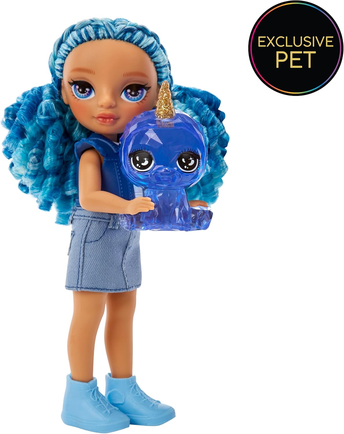 Rainbow High Littles - Sapphire Bradshaw - 14 cm Posable Fashion Doll with Blue Denim Outfit & Magical Yeti Pet