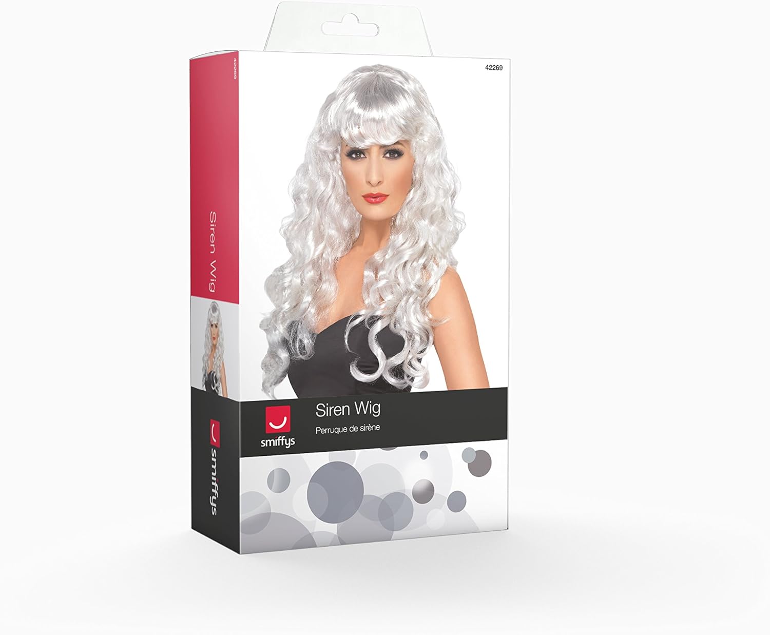 Smiffys Siren Wig - White Long Curly with Fringe, One Size