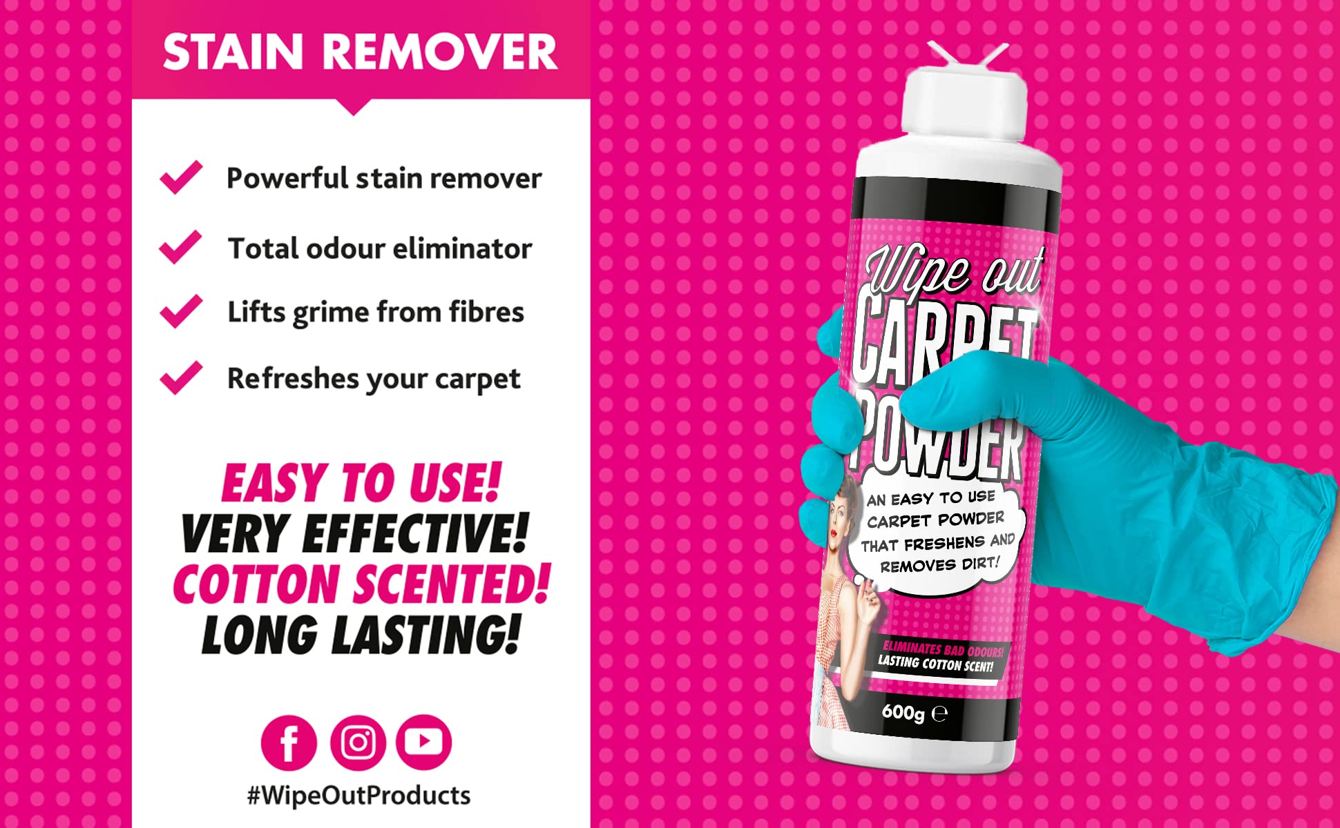 Wipeout - Magic Carpet Powder 600g | Stain & Odour Remover for Carpets & Fabrics