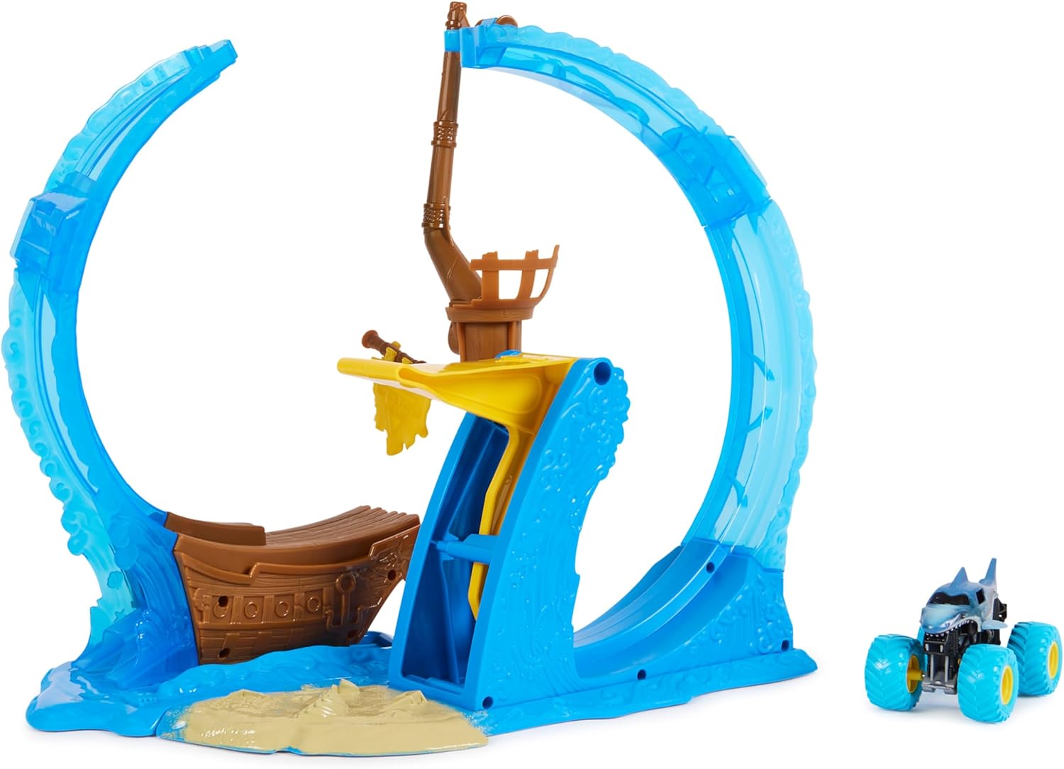 Monster Jam Megalodon Loop of Doom Stunt Playset - 1:64 Scale with Exclusive Die-Cast Truck