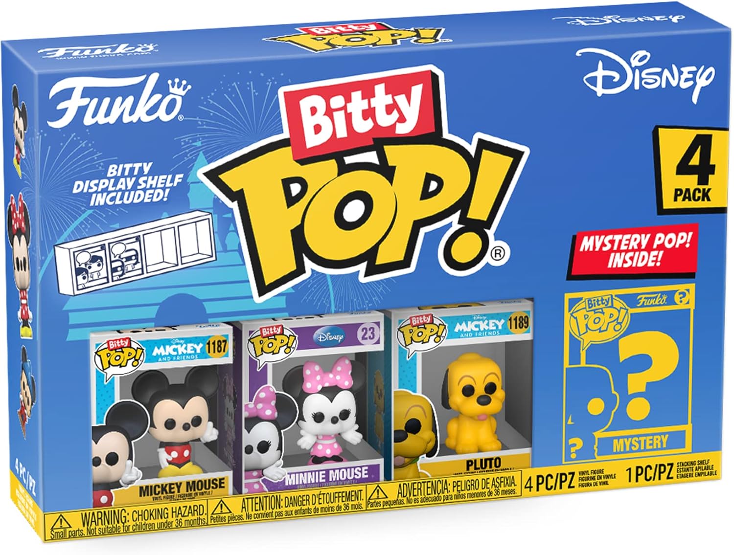 Funko Bitty POP! Disney - Mickey Mouse, Minnie Mouse (Pink Dress), Pluto & Mystery Figure Vinyl Set