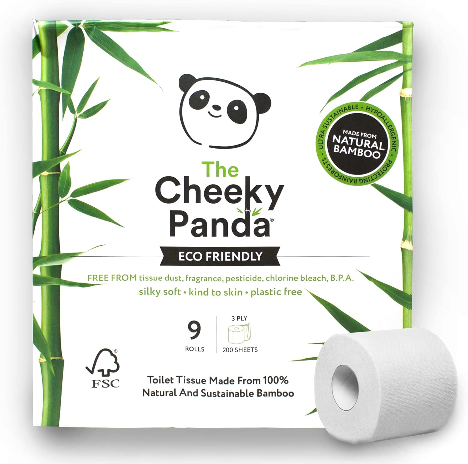 The Cheeky Panda - Bamboo Toilet Paper 9 Rolls | Plastic-Free, FSC-Certified, Hypoallergenic