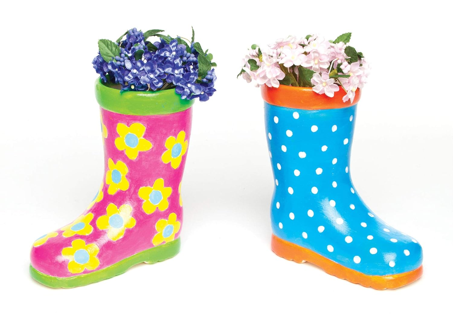 Baker Ross AG273 Wellington Boot Ceramic Flowerpots (Pack of 2) - Kids Paintable Craft Kit