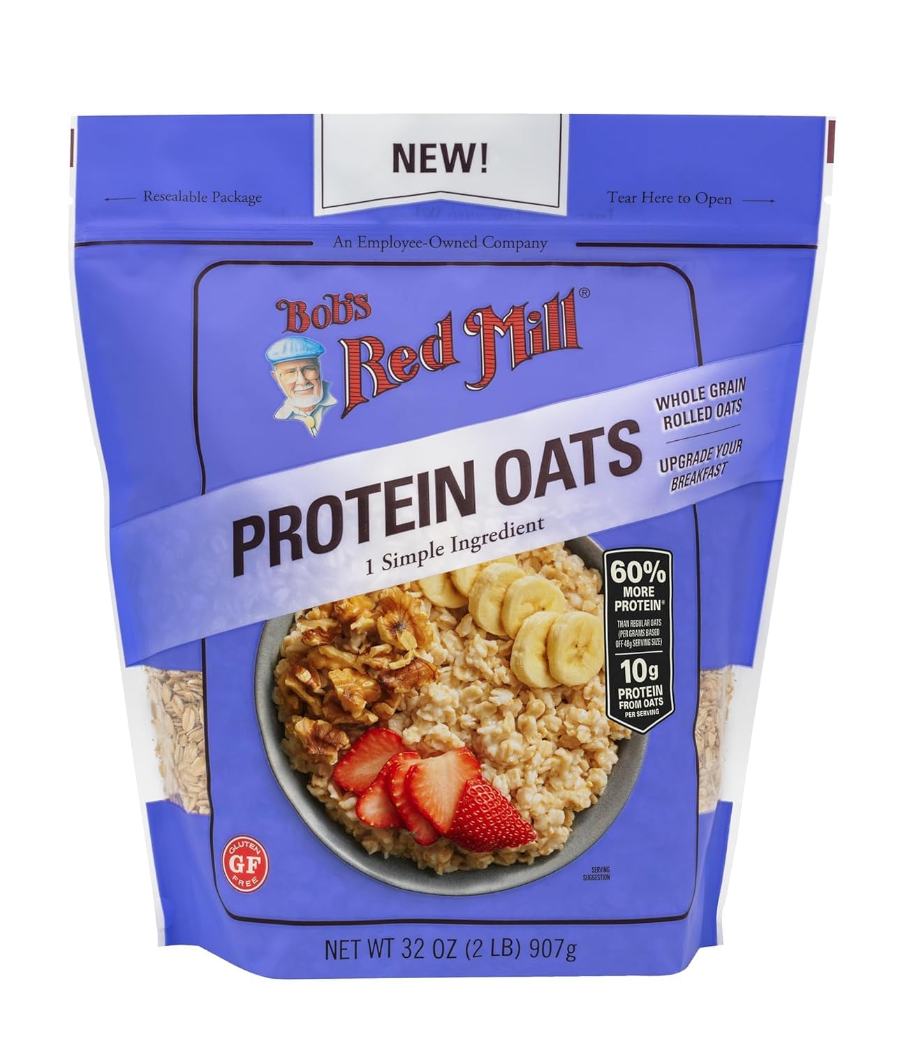 Bob's Red Mill Gluten Free Protein Oats, 907g – 10g Protein Per Serving, Non-GMO, Whole Grain Rolled Oats