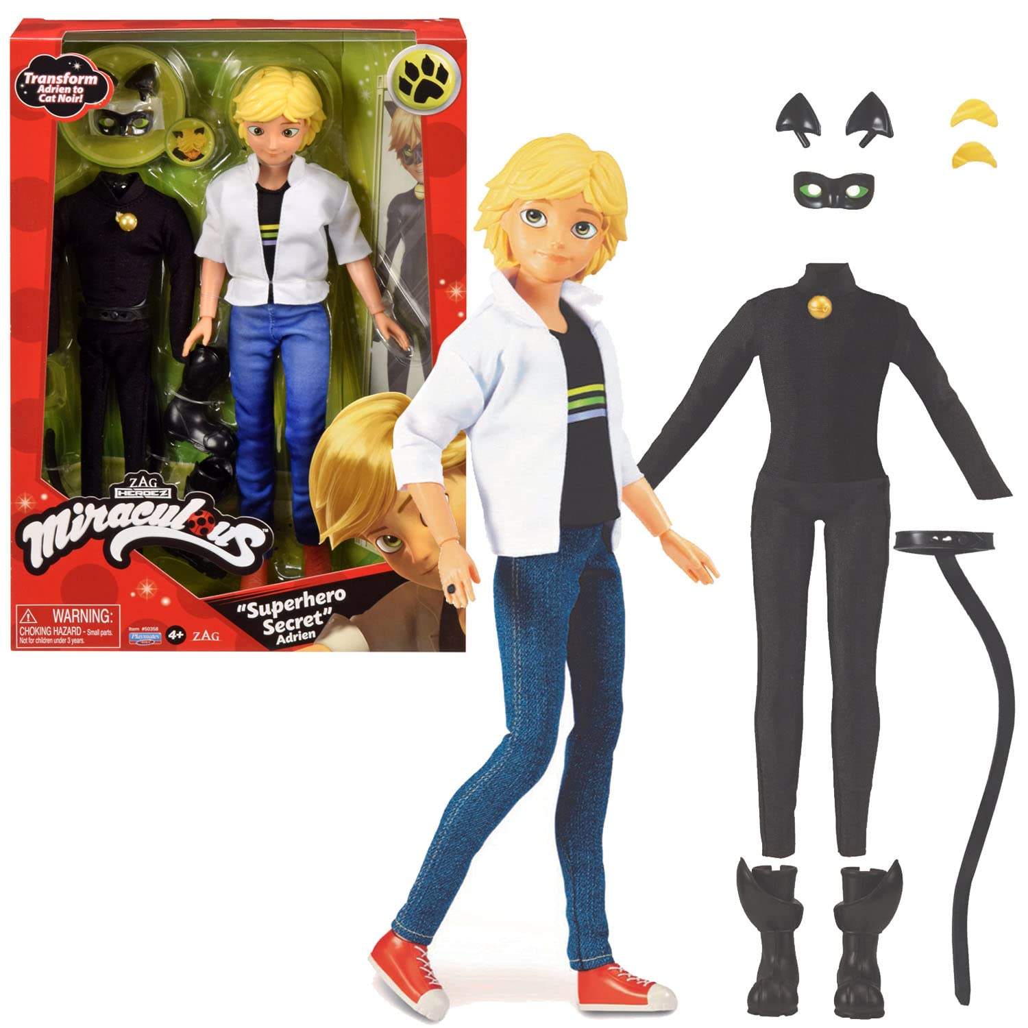Bandai Miraculous Superhero Secret Fashion Doll - Cat Noir with Adrien Costume Change & Accessories