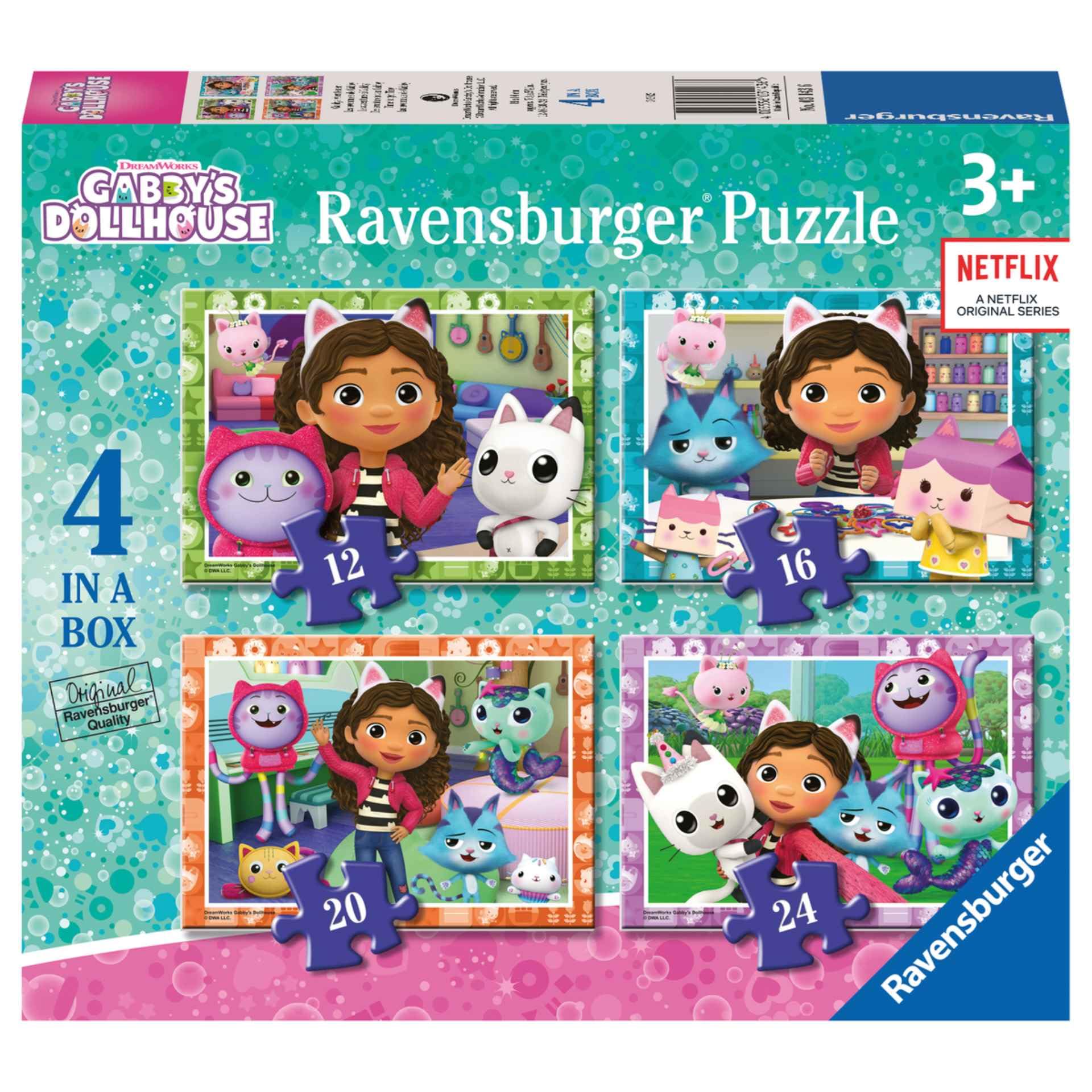 Ravensburger Gabby’s Dollhouse 4-in-1 Jigsaw Puzzle Set - 12, 16, 20, 24 Piece Puzzles for Kids Ages 3+