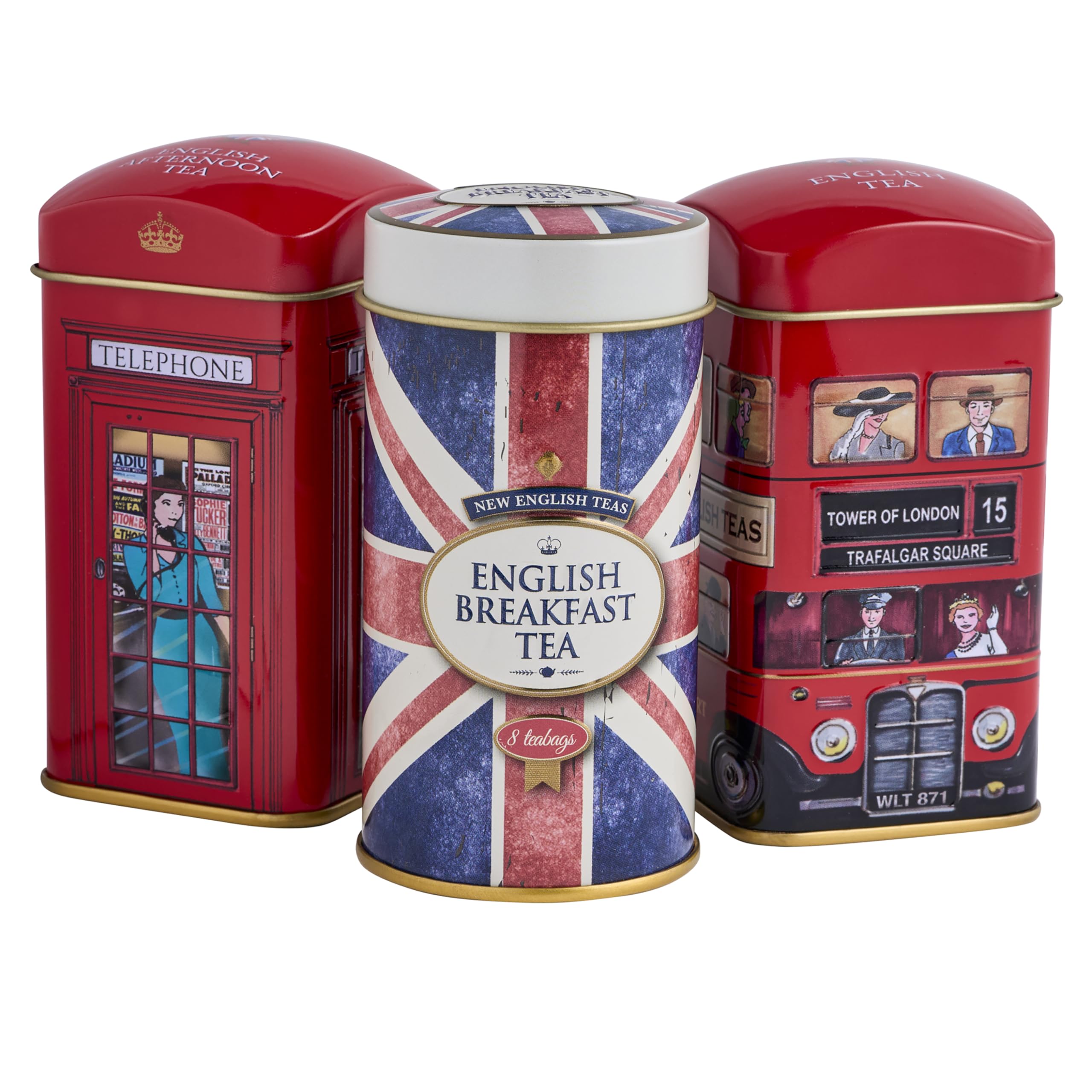 Heritage Tea Selection Triple Tin Gift Set with 28 Teabags - Bus, Union Jack, Telephone Box