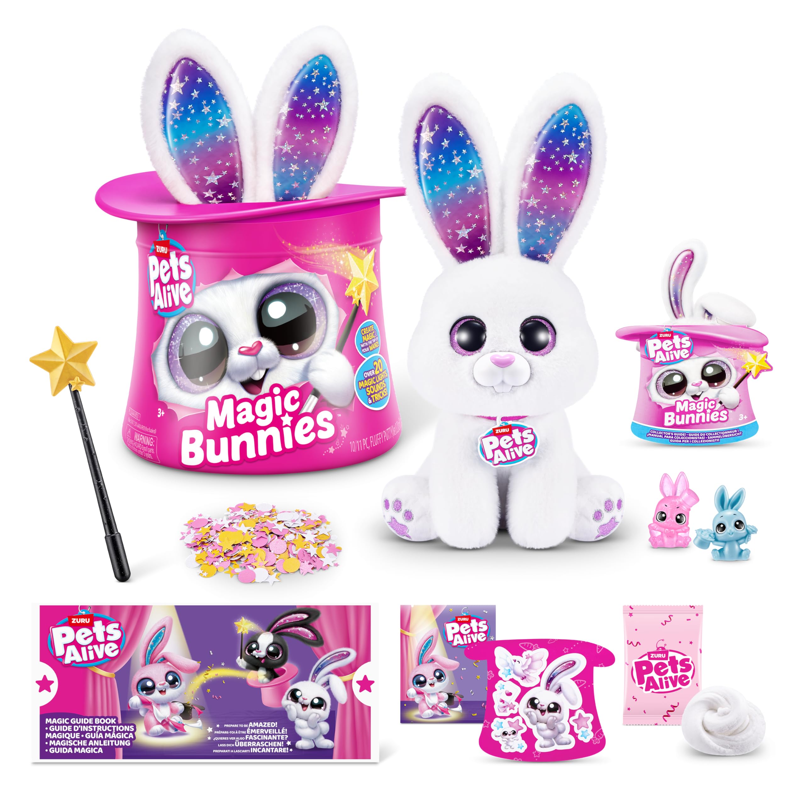 Pets Alive Magic Bunnies White Bunny (Pearl) by ZURU - Electronic Plush with Lights, Sounds & Mini Bunnies