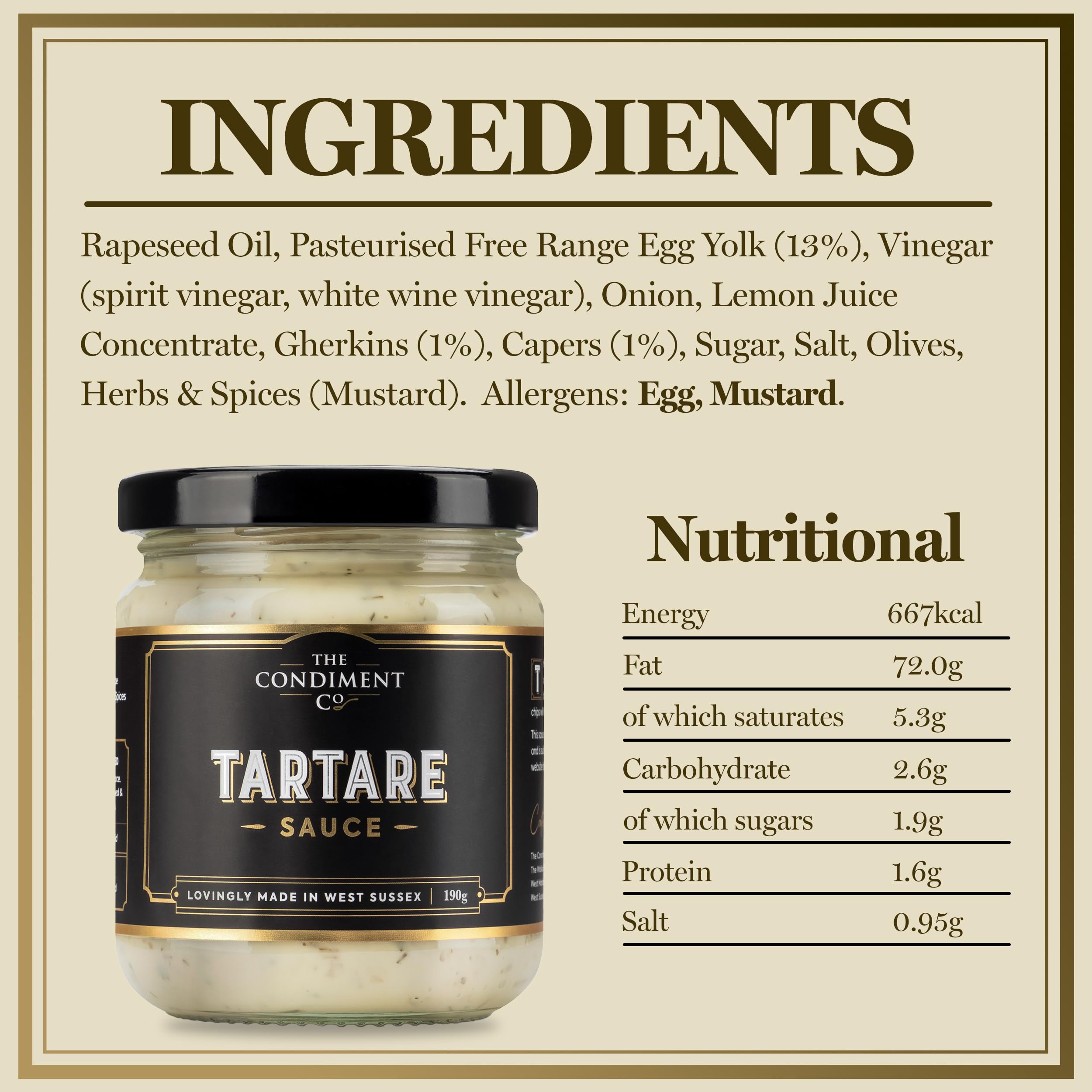The Condiment Company Tartare Sauce 190g - Creamy Seafood Sauce for Fish & Chips