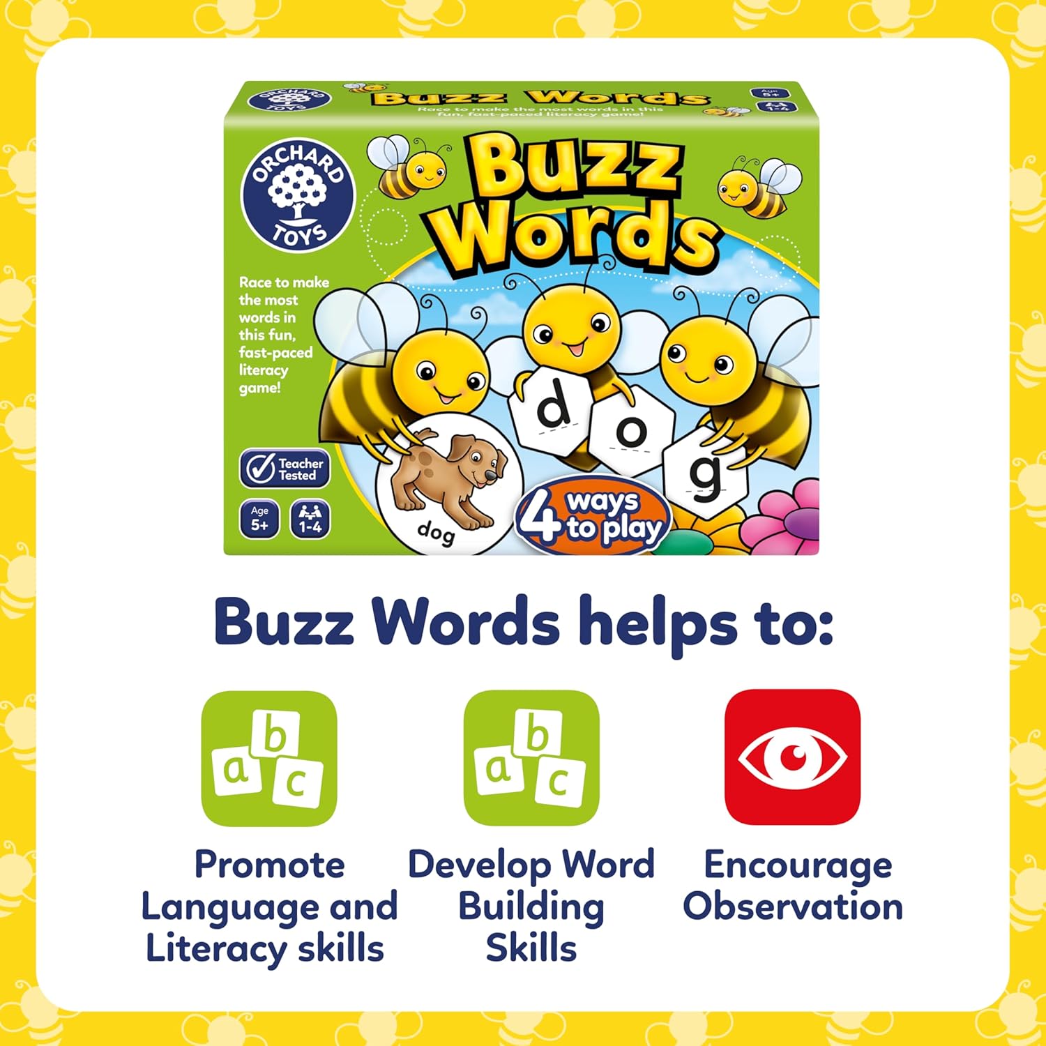 Orchard Toys Buzz Words Educational Literacy Board Game with 4 Ways to Play