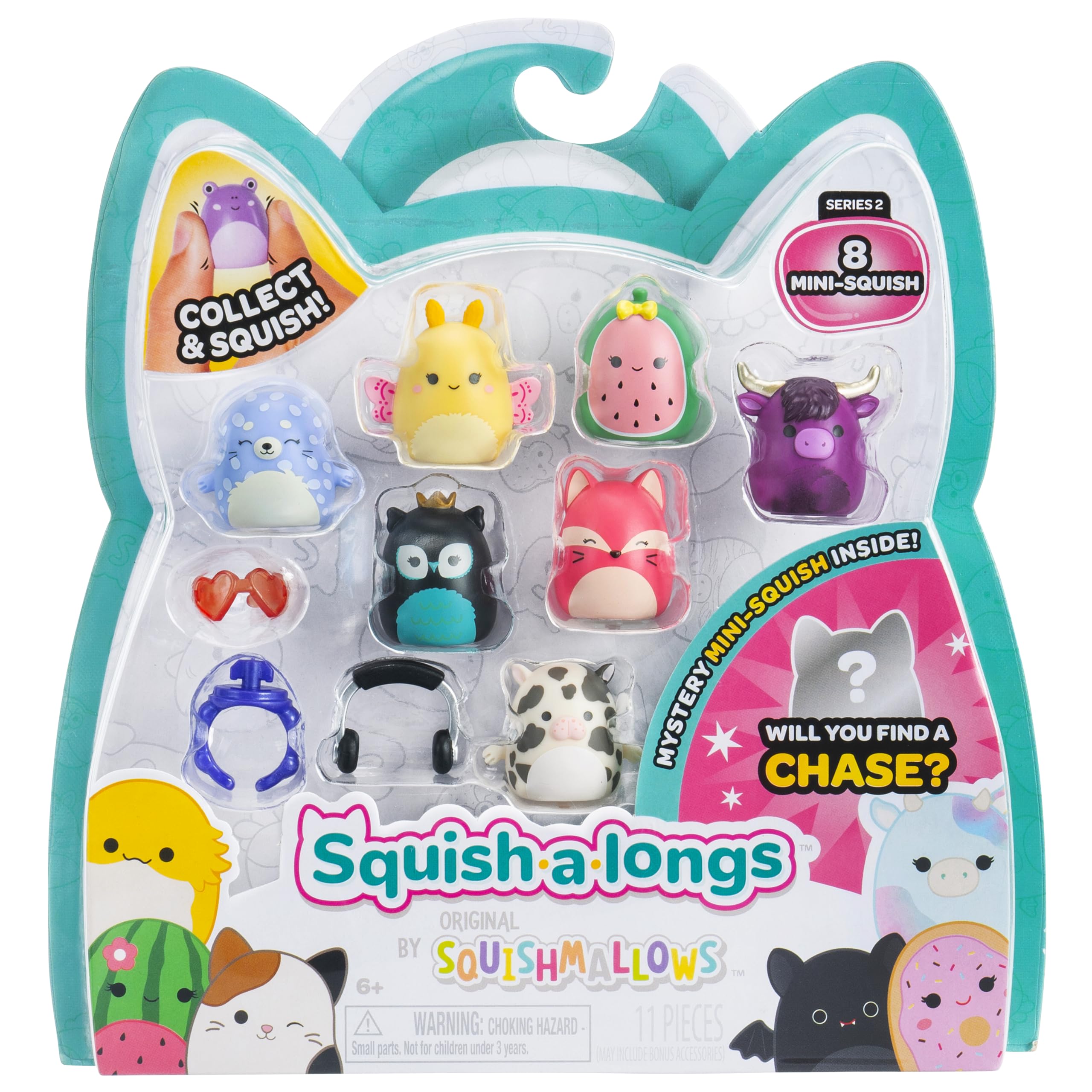 Squish-a-longs 8 Pack - Series 4 Wave 2 Mini-Squish with Accessories, Ring & Collector’s Guide