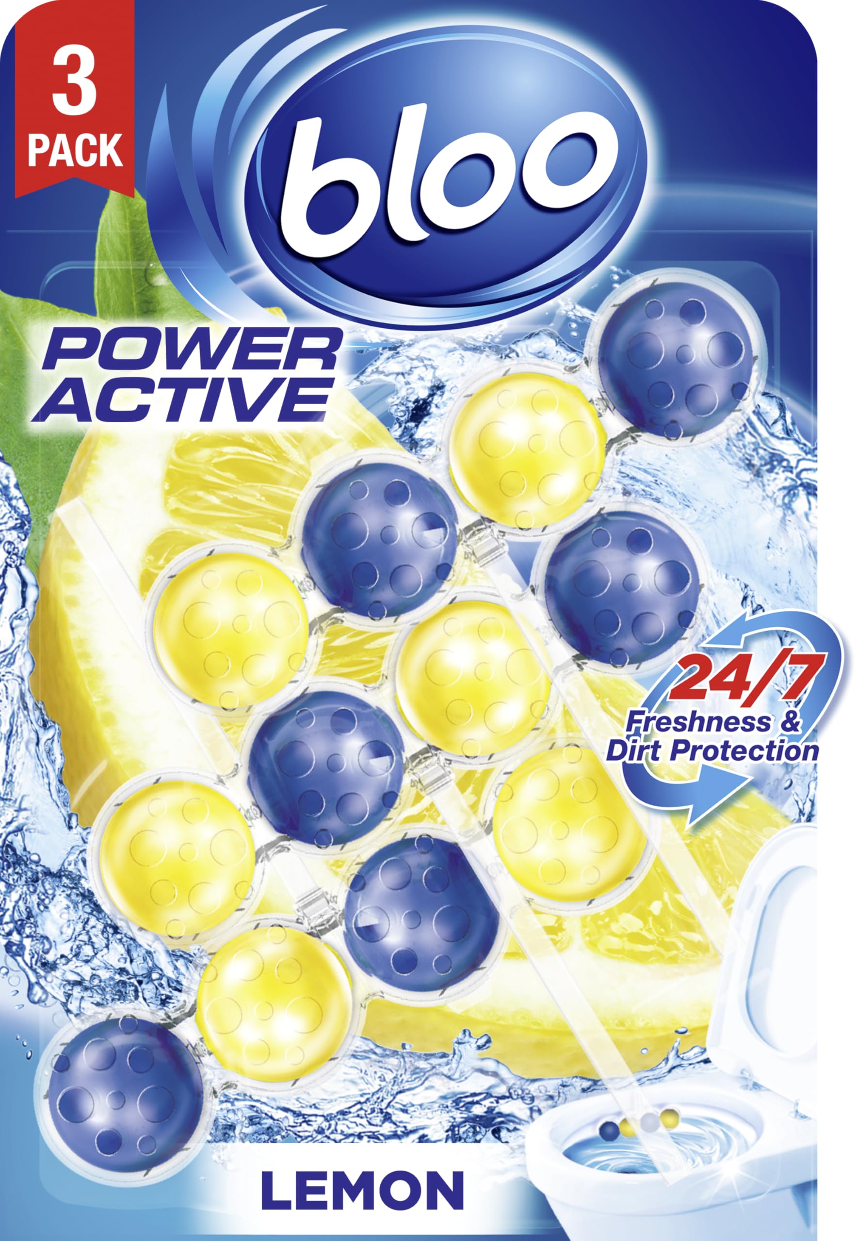 Bloo Power Active Toilet Rim Block - Lemon Scent with Anti-Limescale & Foaming Clean (150g)