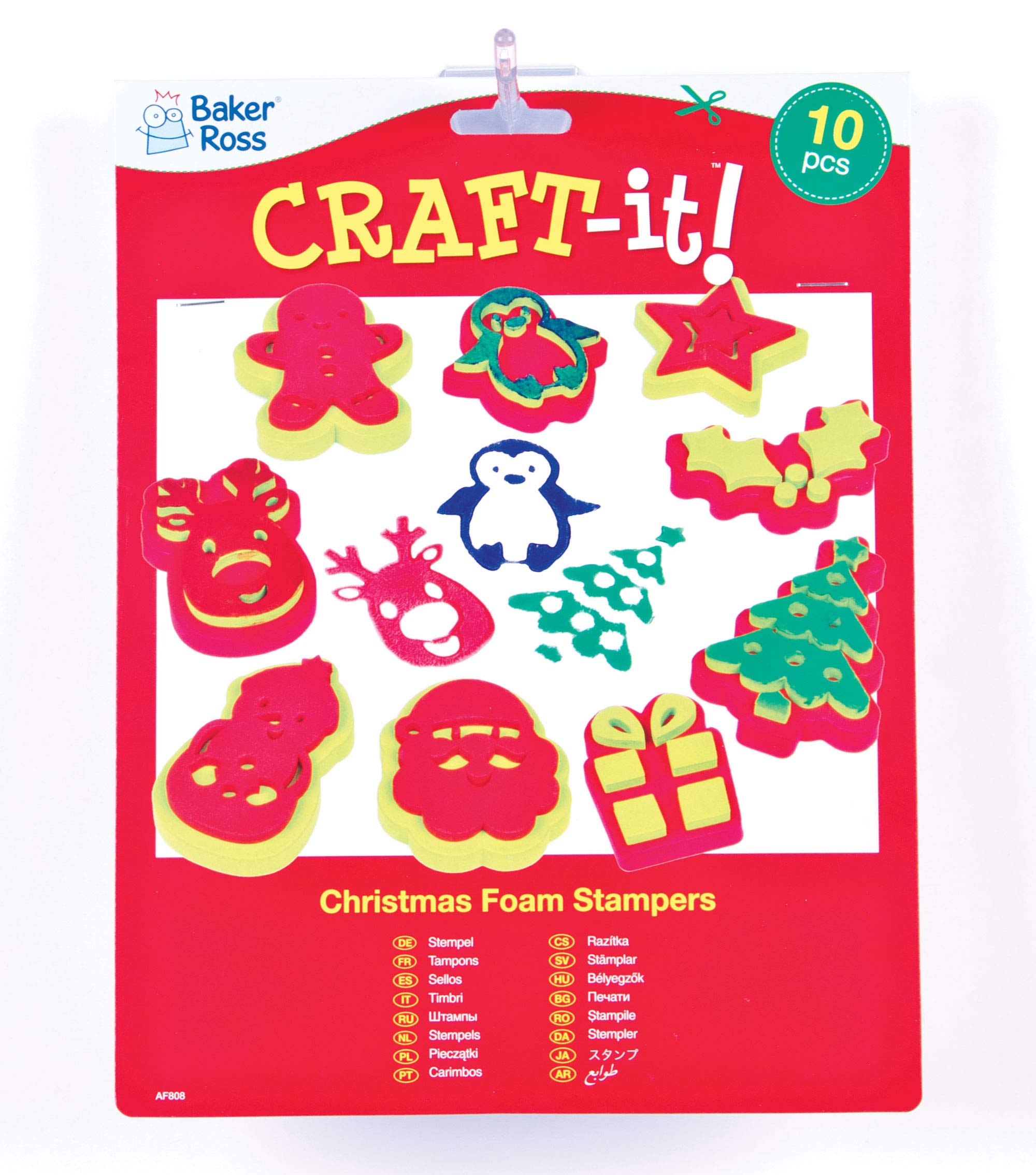 Baker Ross AF808 Christmas Foam Stampers - Pack of 10 Assorted Kids Arts & Crafts Stamping Set
