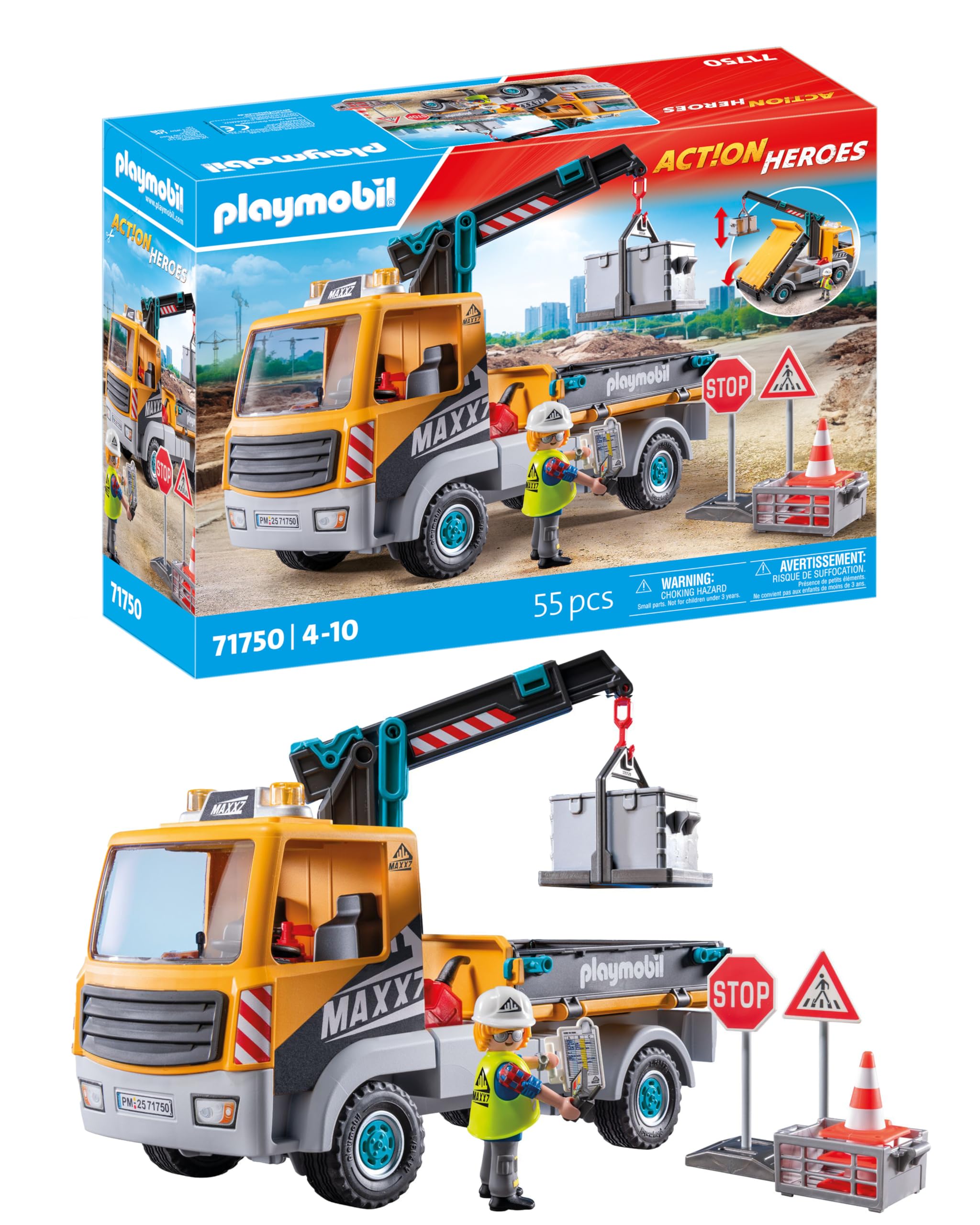 Playmobil Construction Lorry with Crane - Extendable Crane Vehicle Playset for Kids