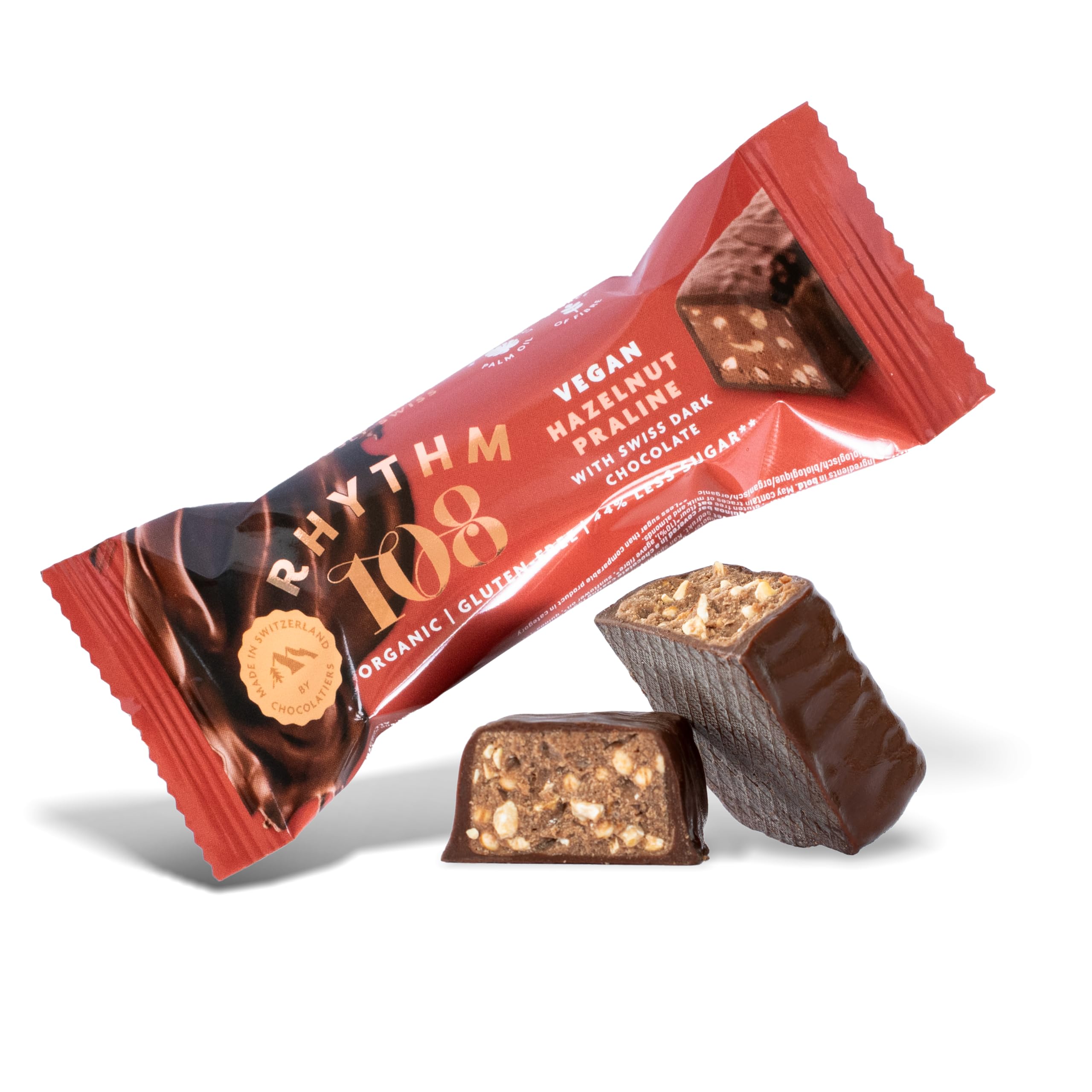 Rhythm 108 Swiss Vegan Hazelnut Praline Bar with Dark Chocolate 15 x 33g