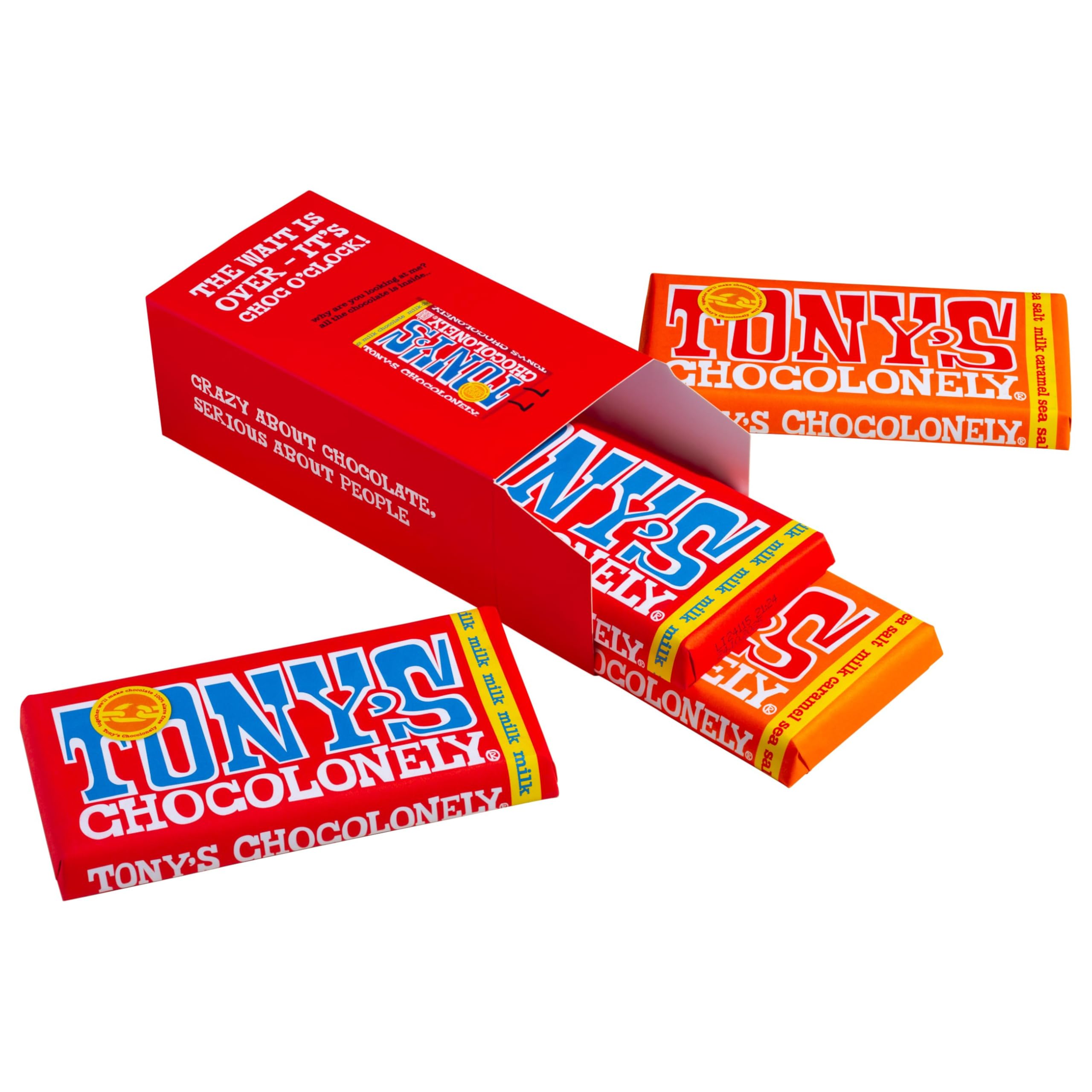 Tony's Chocolonely Milk Chocolate Caramel Sea Salt - Gift Box of 4 Bars