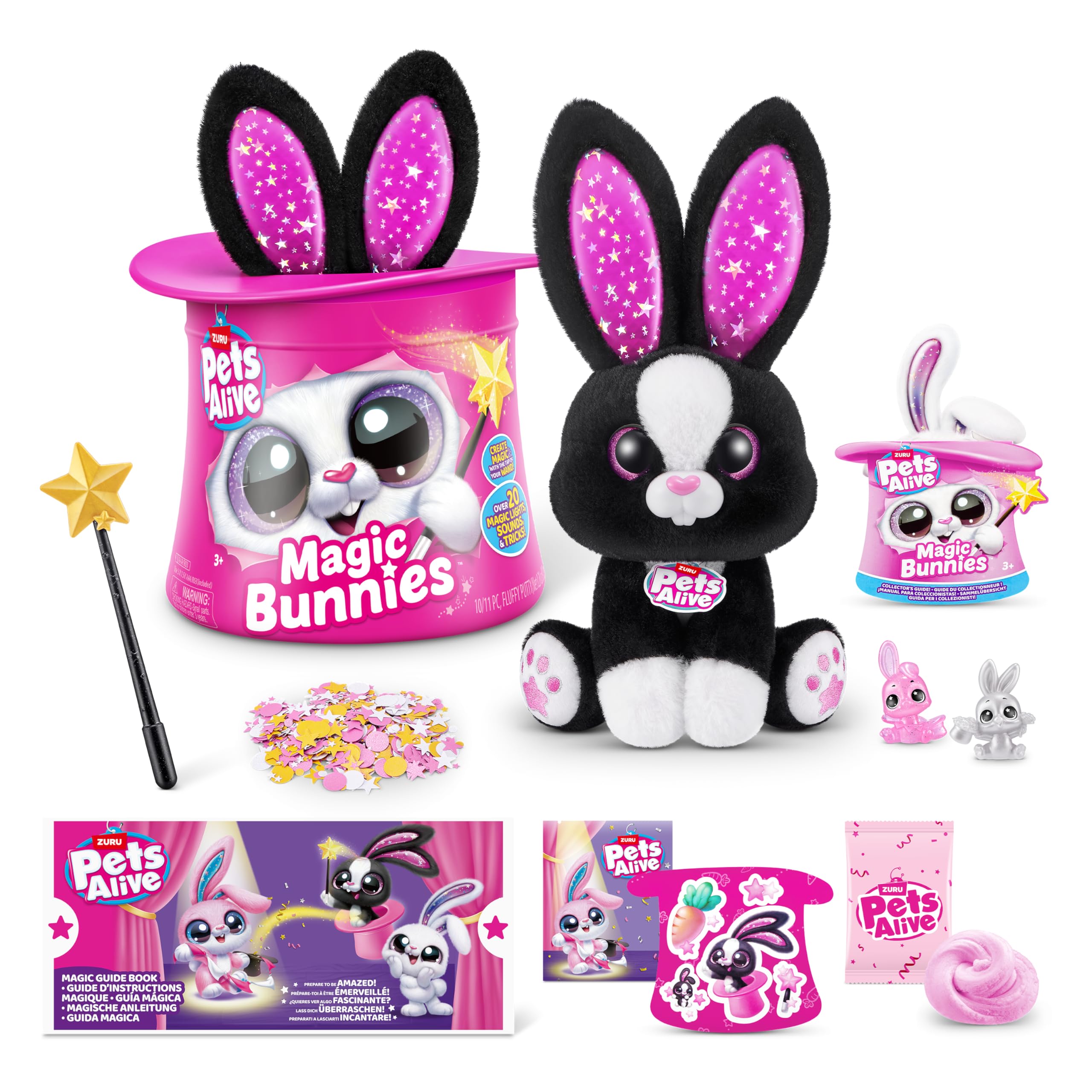 Pets Alive Magic Bunnies Black Bunny (Sootie) by ZURU - Electronic Plush with Lights, Sounds & Mini Bunnies