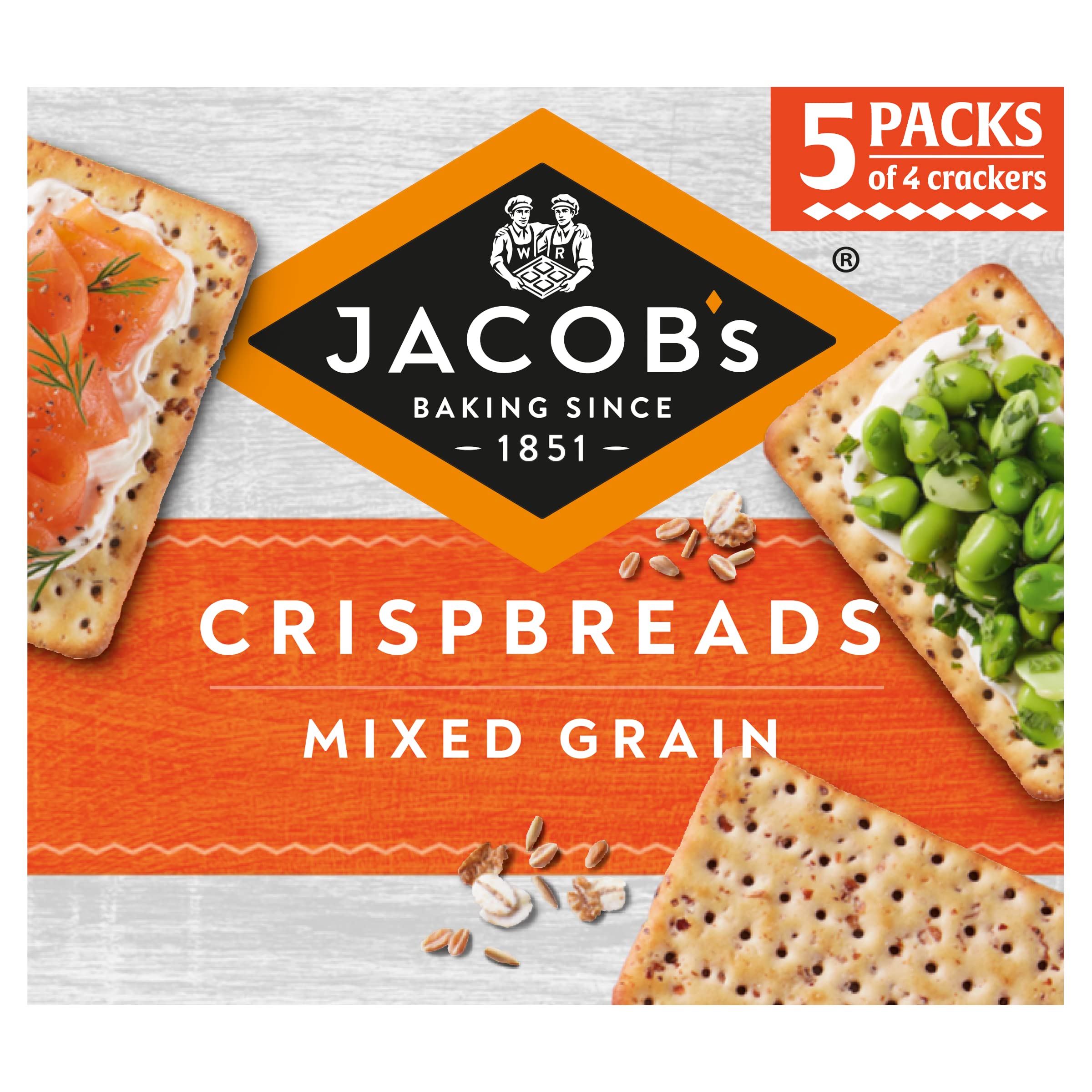 Jacob's Crispbreads Mixed Grain Crackers, 20 Crackers (5 Packs of 4), 190g