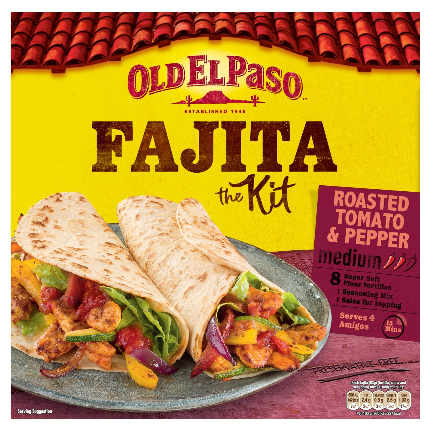 Old El Paso Roasted Tomato and Pepper Fajita Kit - 500g Meal Kit with Spicy Salsa & Seasoning