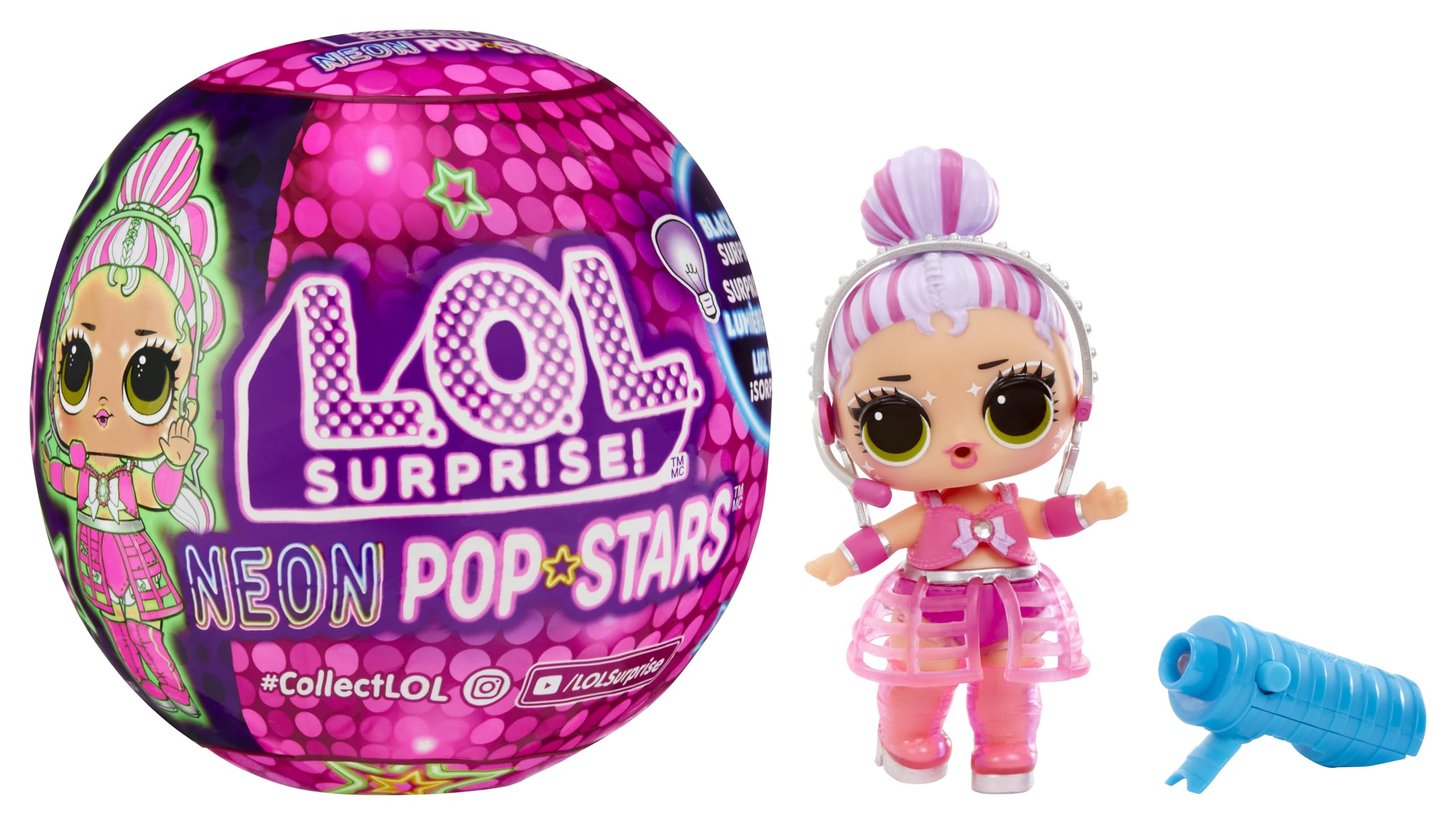 L.O.L. Surprise! Neon Pop Stars Tots - 1 Doll with Magical Blacklight Surprise