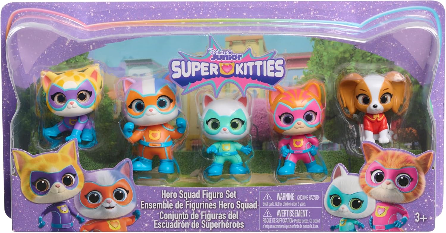 Disney Junior SuperKitties Hero Squad Figure Set - 5-Piece Action Figure Playset for Ages 3+