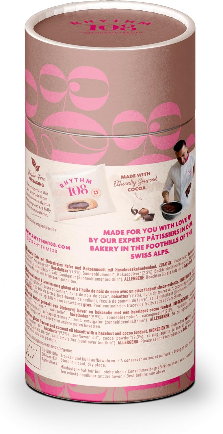 Rhythm 108 Swiss Vegan Hazelnut Chocolate Praline Biscuit Gift Tube 195g