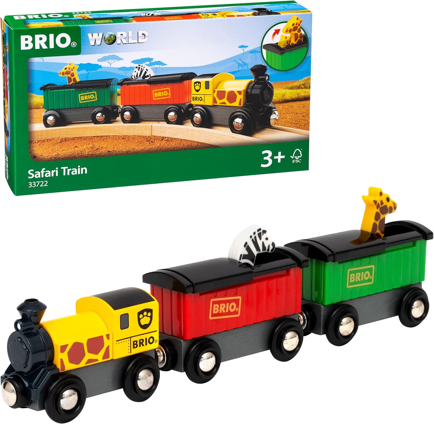 BRIO World Safari Train Set - Wooden Magnetic Train Playset for Kids 3+