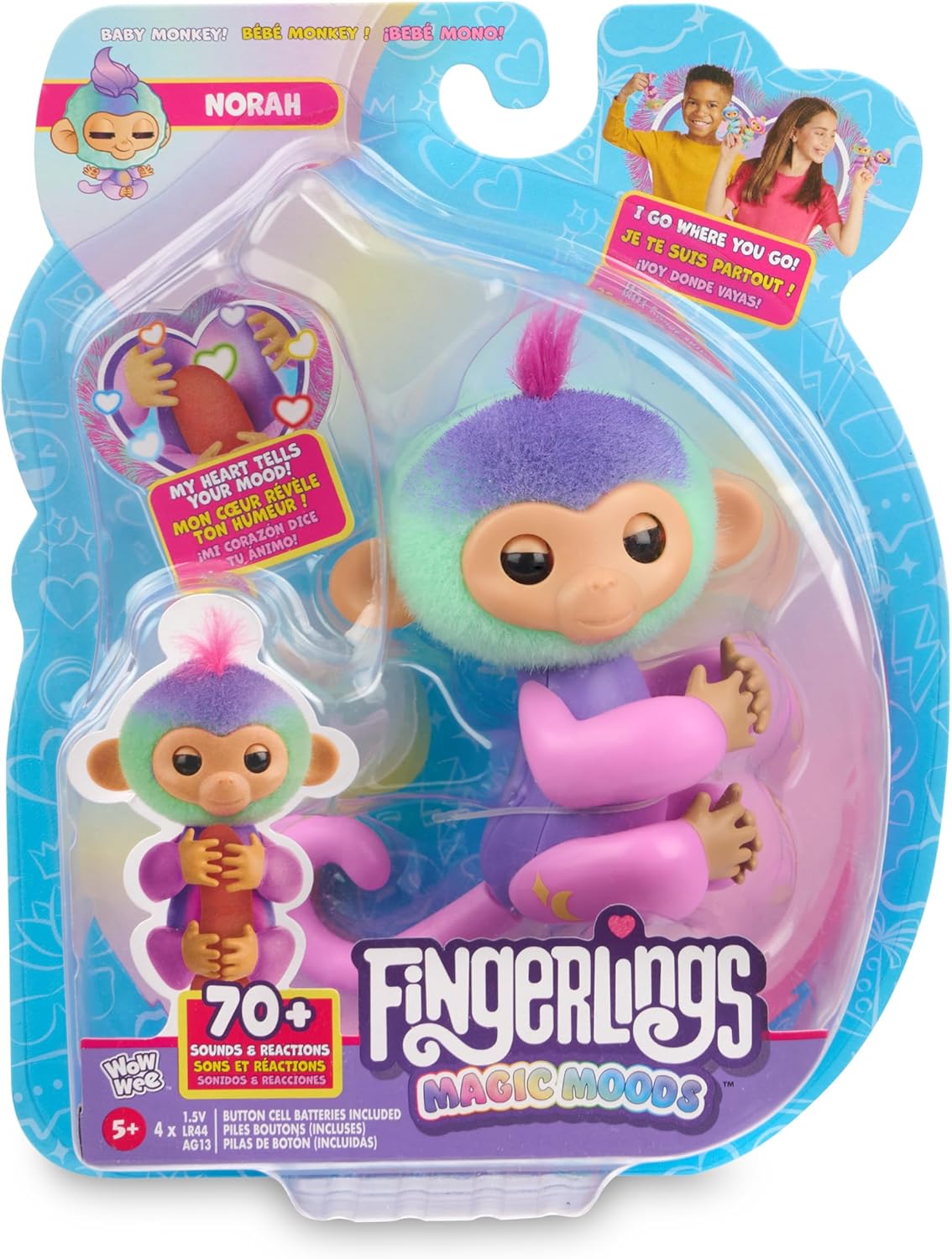 Fingerlings 3181 Magic Interactive Baby Monkey - Norah (Teal & Purple) with Fortune-Telling & Mood-Sensing Features