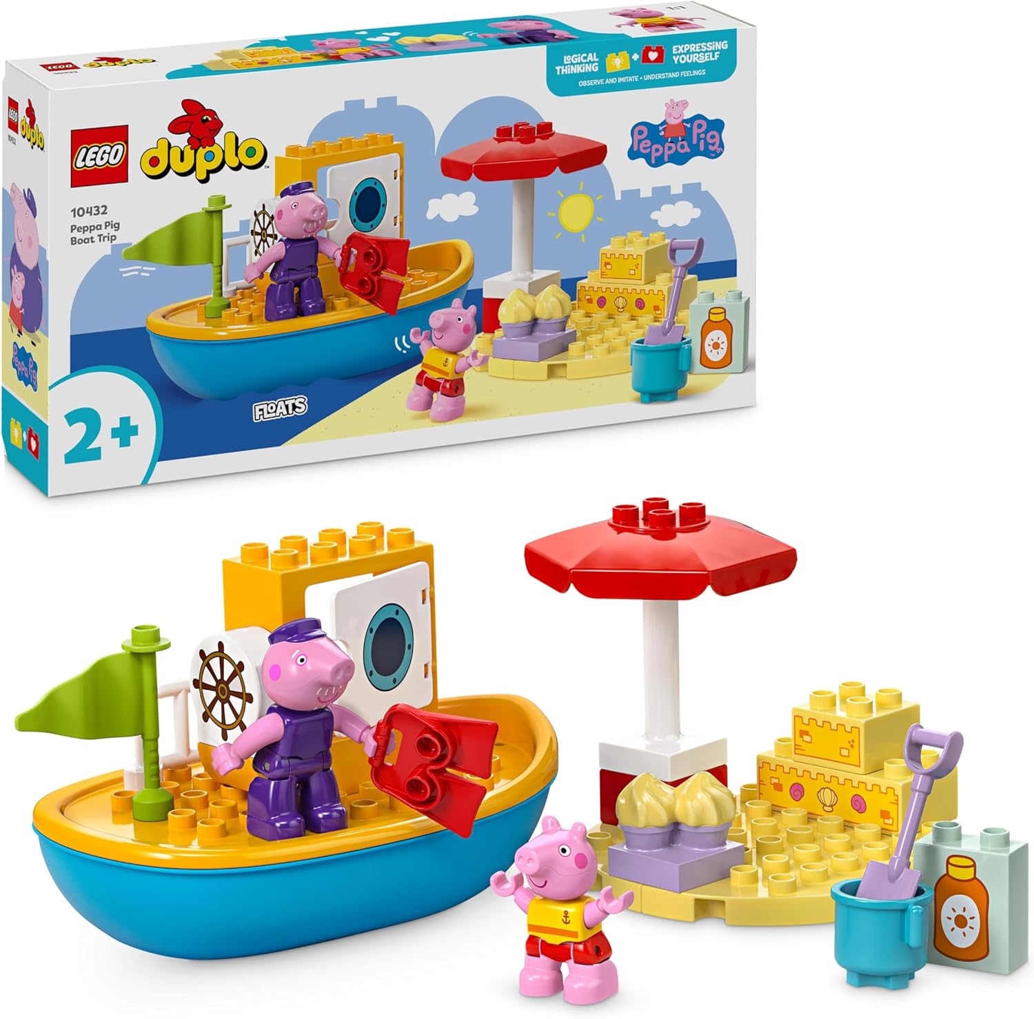LEGO DUPLO Peppa Pig Boat Trip Playset - Floating Boat Toy for Toddlers 2+
