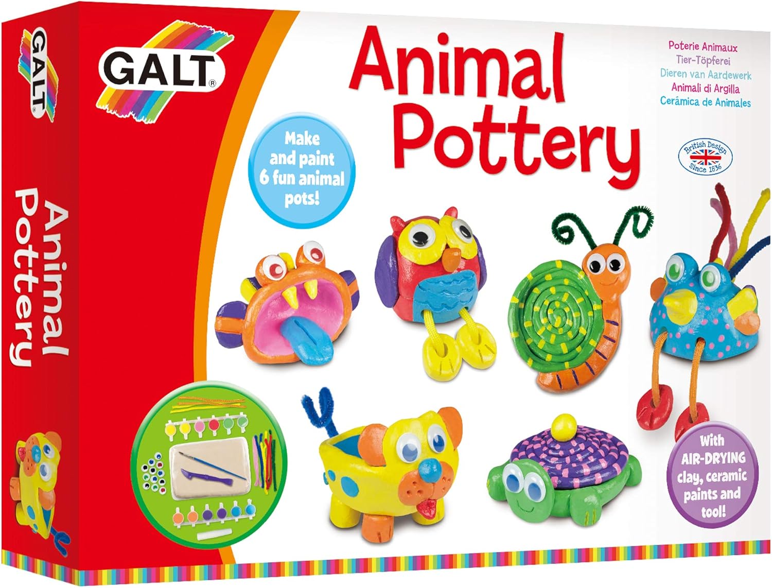 Galt Animal Pottery Craft Kit - 6 Fun Clay Animals to Make & Paint, Ages 6+