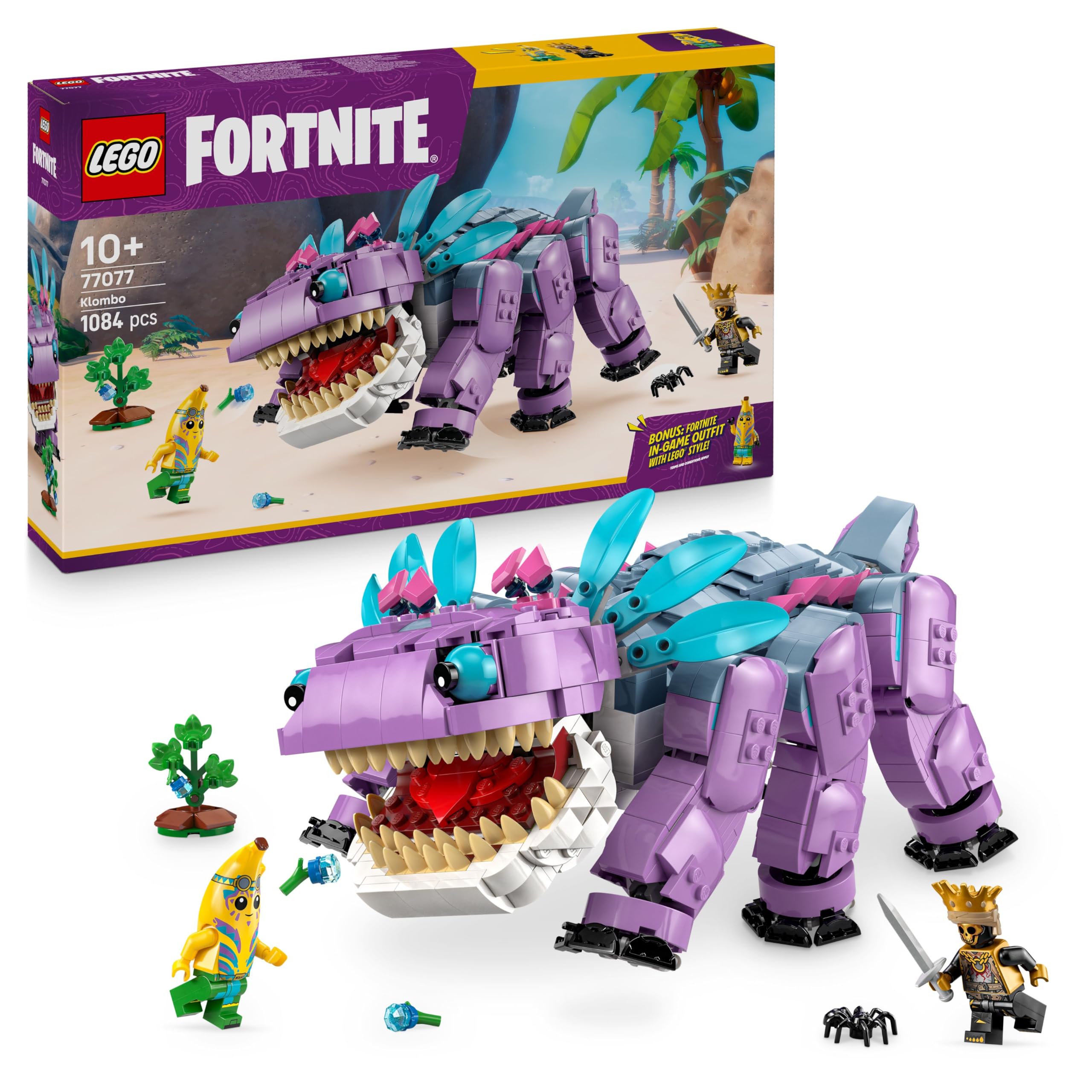 LEGO Fortnite Klombo Figure 77077 - Buildable Dino Toy with Oro & Island Peely Minifigures, Bonus In-Game Outfit