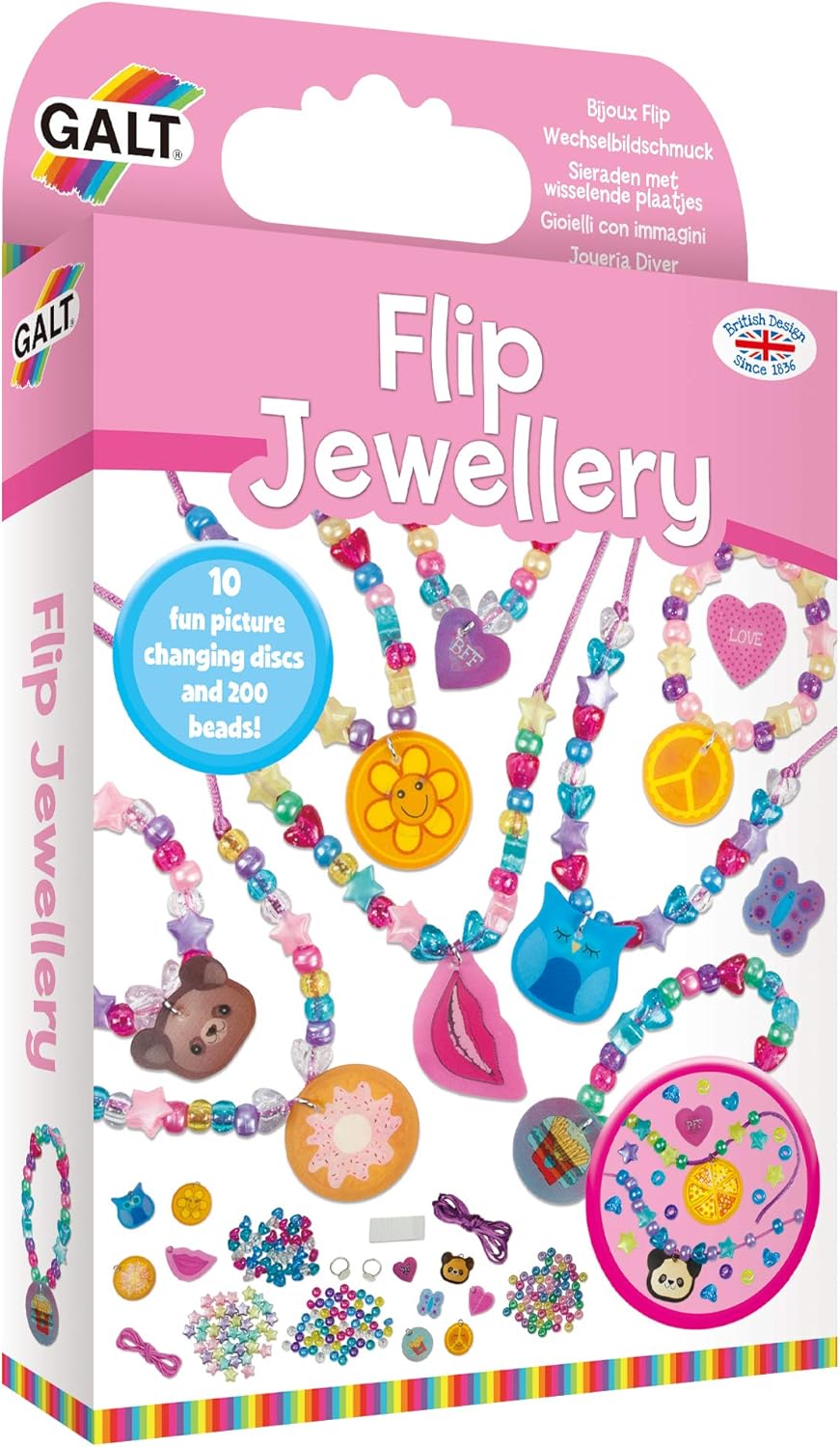 Galt Flip Jewellery Craft Kit - Picture Changing Discs & 200 Beads for Kids 5+