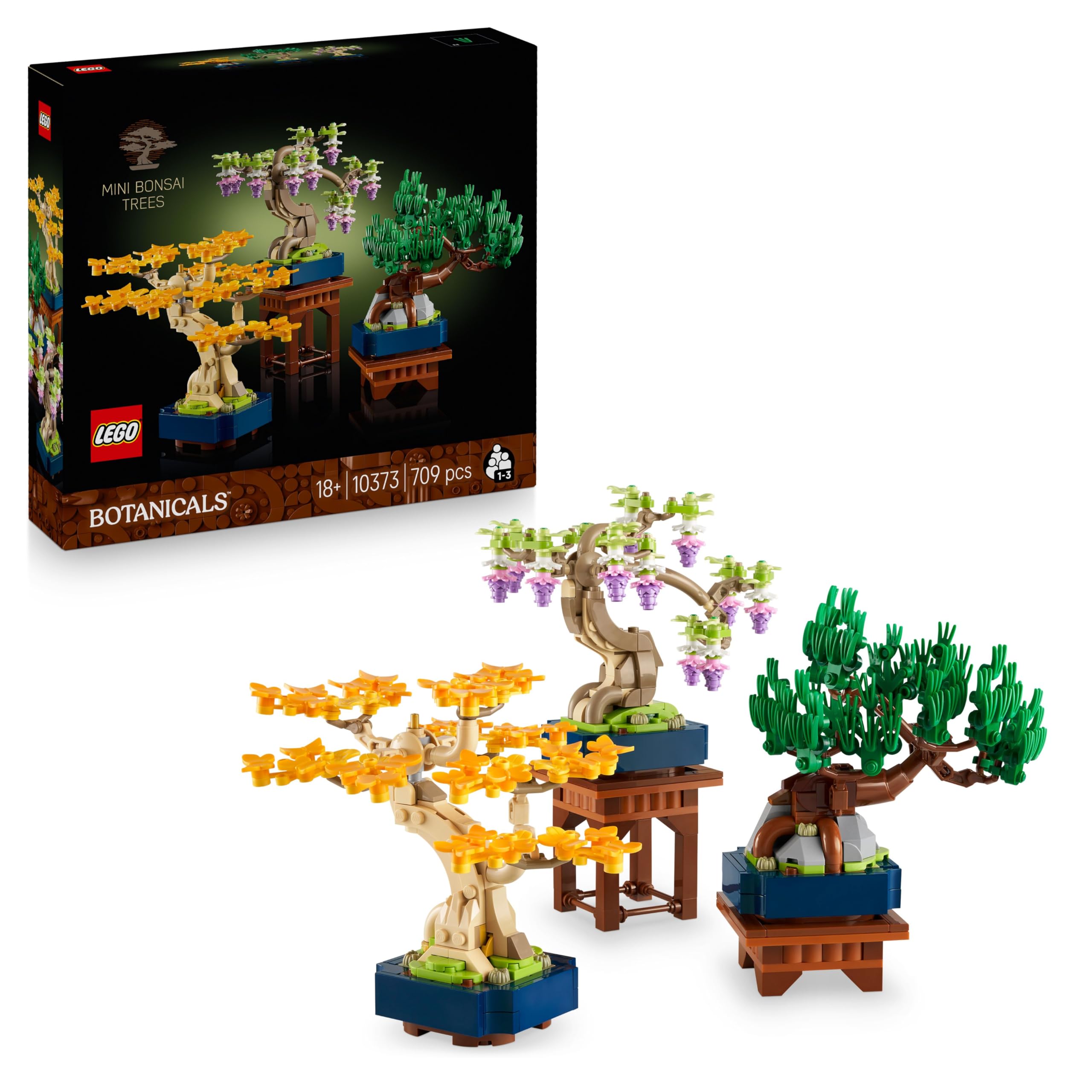 LEGO Botanicals Mini Bonsai Trees - Ginkgo, Black Pine & Wisteria - 709 Piece Building Set for Adults