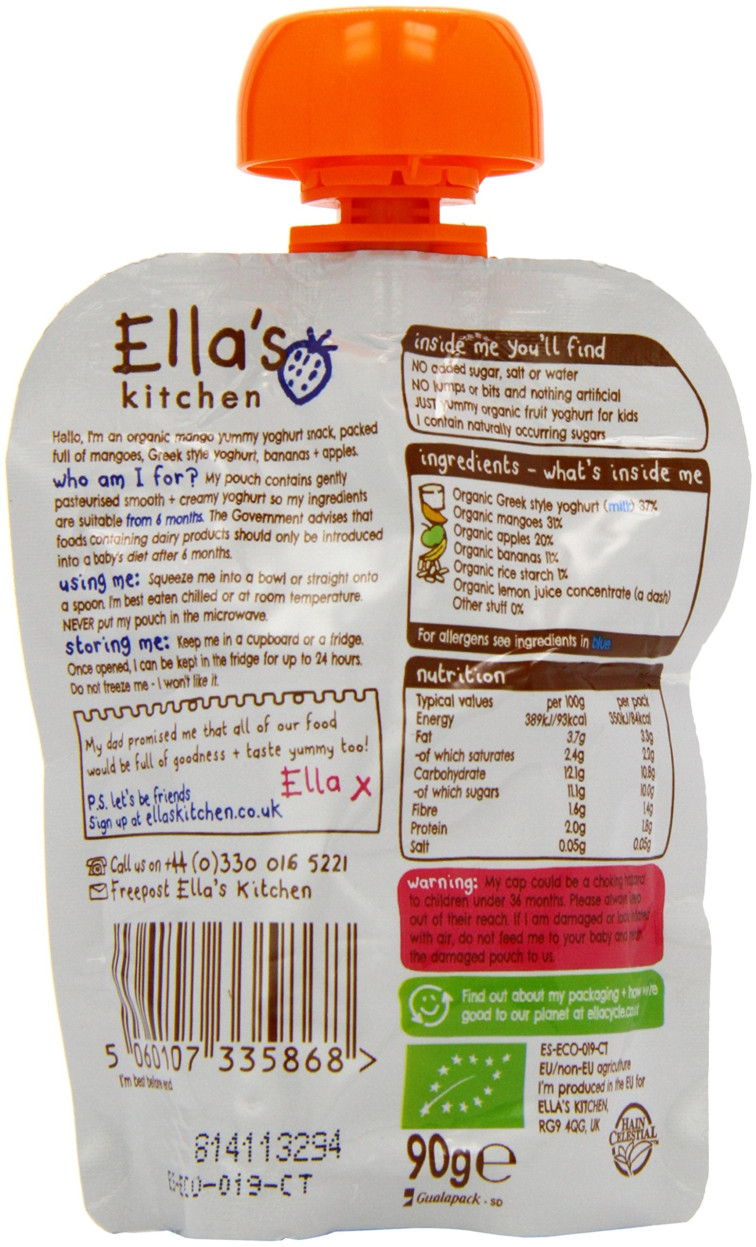Ella's Kitchen Organic Mango Greek Style Yoghurt 6+ Months, 90g