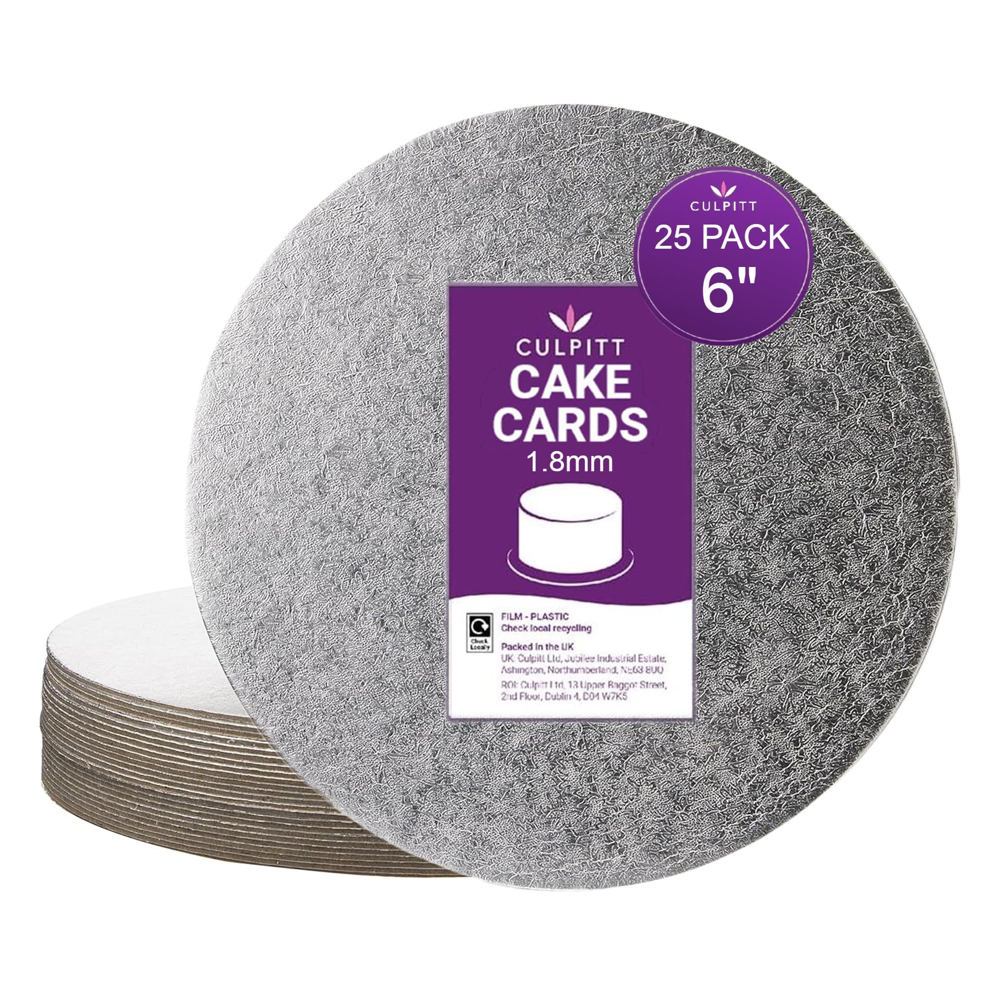 Culpitt - Round Cake Boards 6 Inch (1.8mm Thick) Silver Foil Finish (Pack of 25)