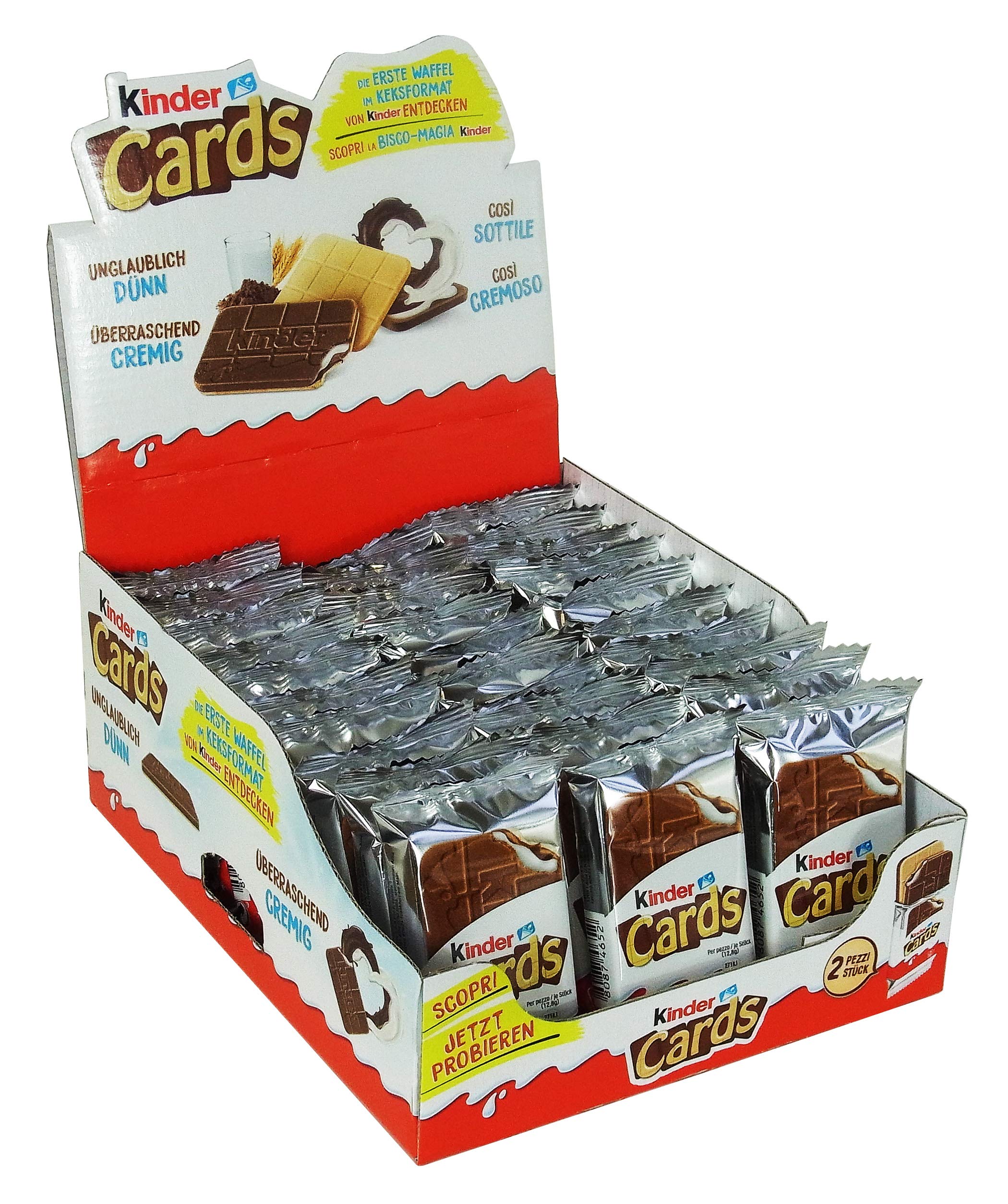 Kinder Cards Wafer Biscuits, Individually Wrapped Chocolate Snacks with Creamy Cocoa Filling, 786g Bulk Pack