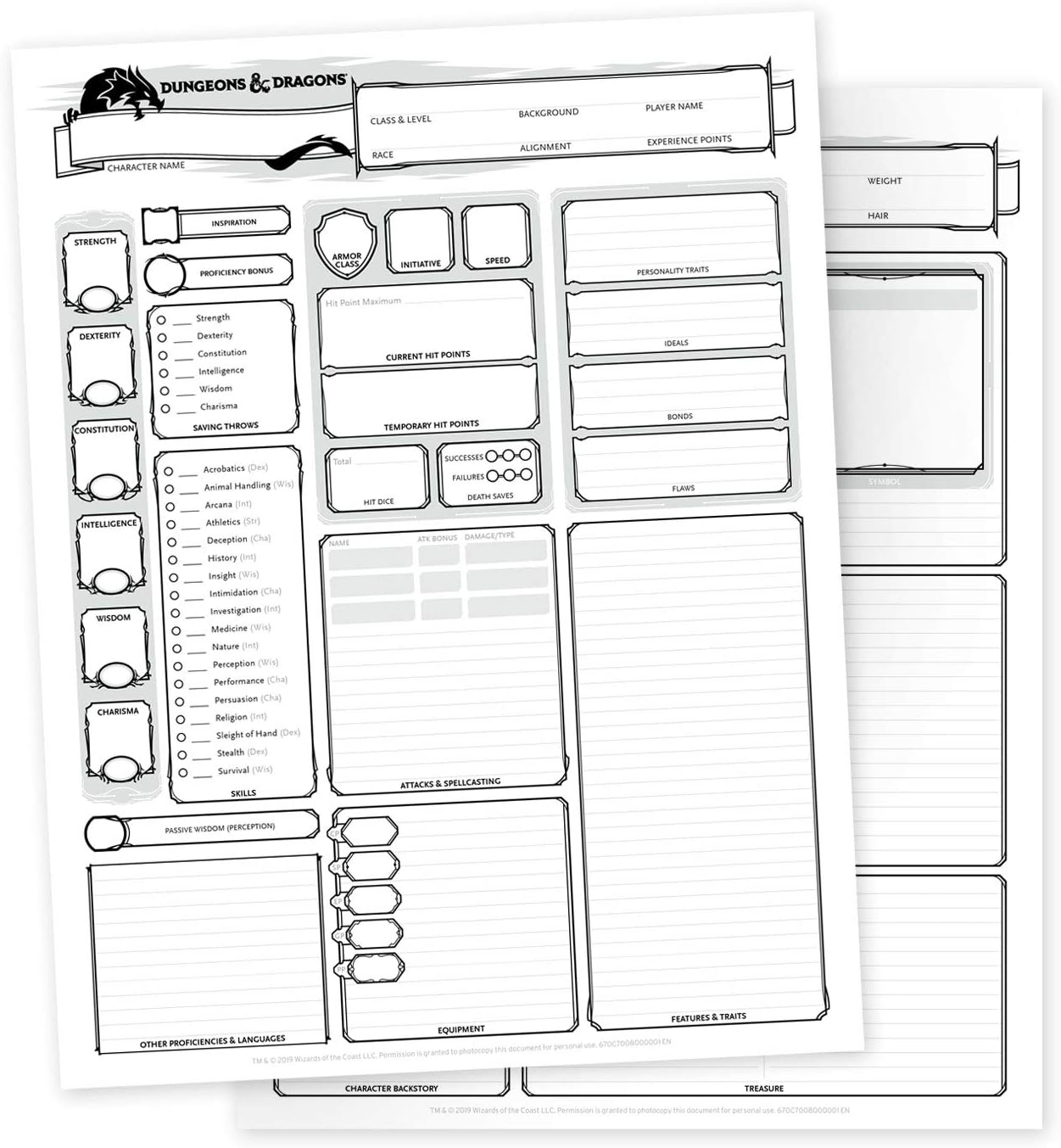 Wizards of the Coast Dungeons & Dragons Character Sheets
