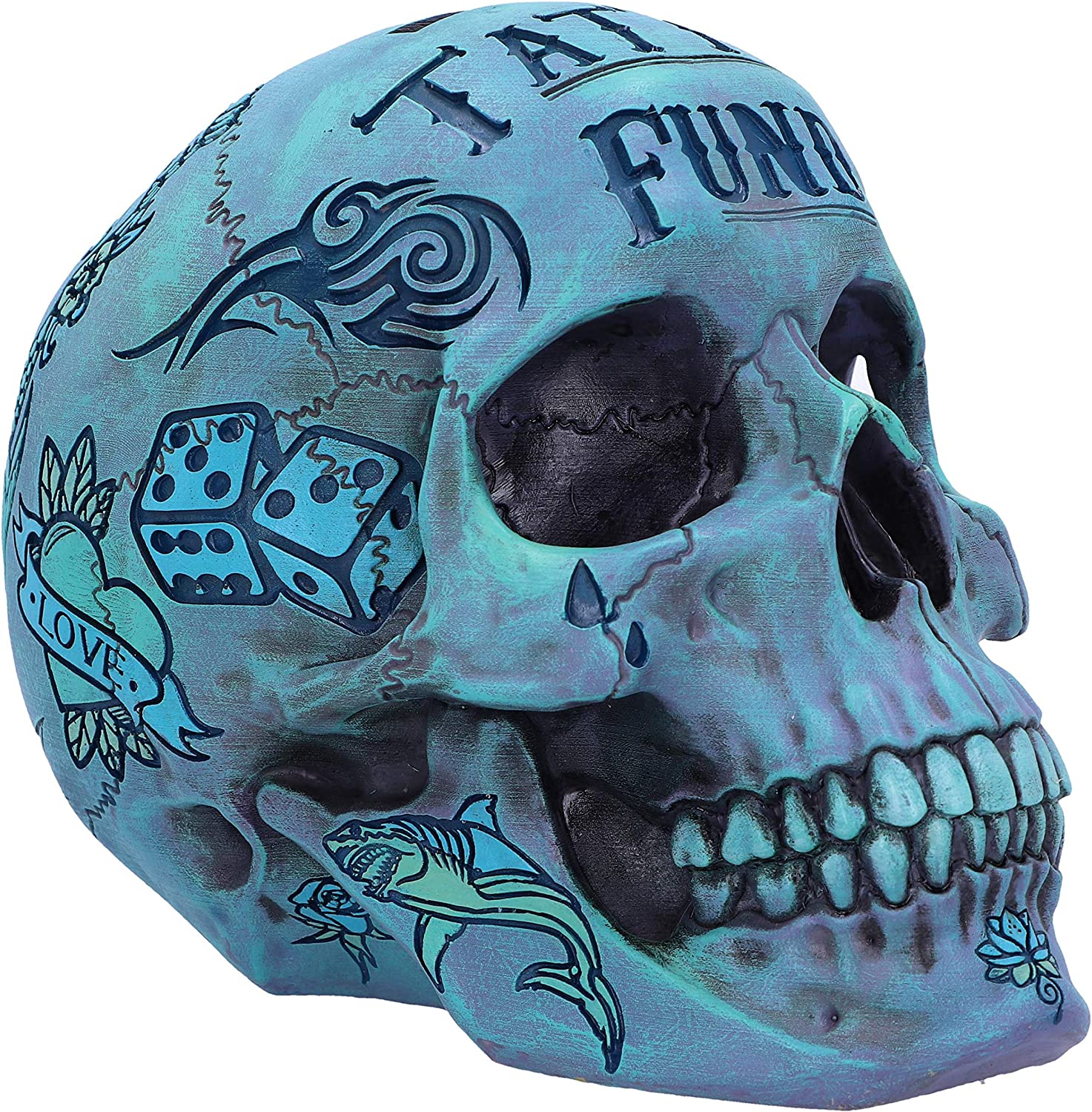 Nemesis Now Aqua Blue Traditional Tribal Tattoo Fund Skull - Polyresin Money Box