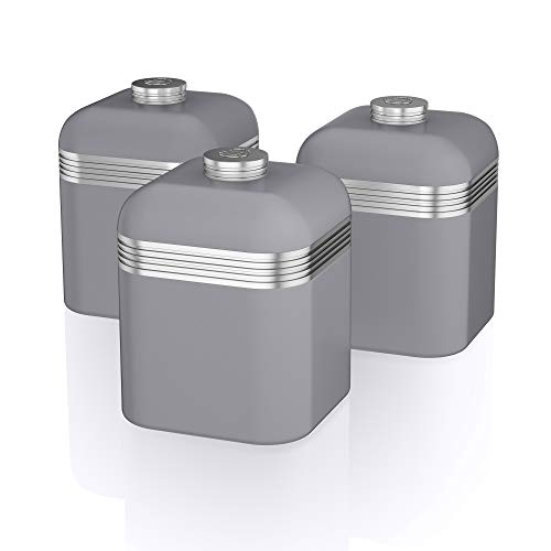 Swan SWKA1020GRN Retro Kitchen Storage Canisters, Grey, Set of 3