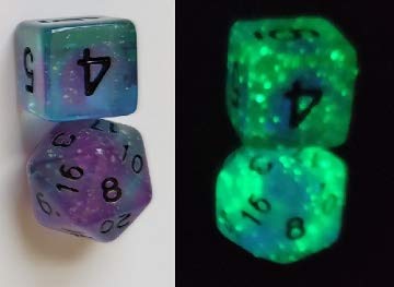 Sirius Dice Glow-in-the-Dark Peacock Glowworm Set of 7 with Bonus White D20 3