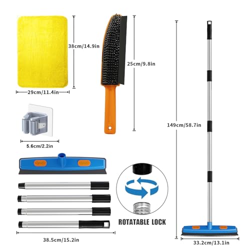 Woobroo - Rubber Brush Pet Hair Removal Broom with Squeegee and 149cm Adjustable Handle