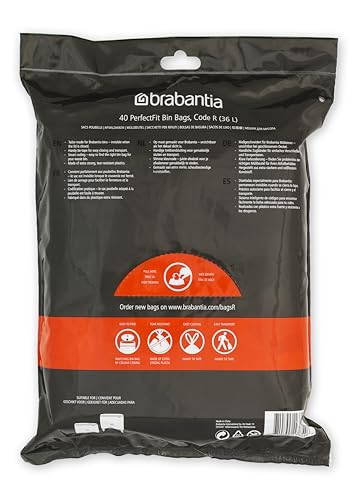 Brabantia PerfectFit Bin Liners - Thick Plastic Trash Bags for 36L Bins (Model 138546)