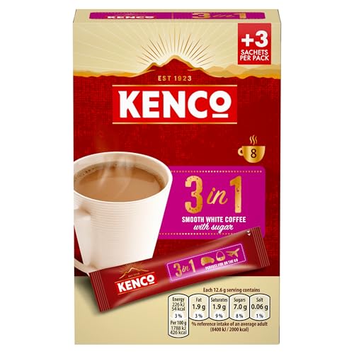 Kenco - 3 in 1 Smooth White Instant Coffee with Sugar Sachets (Pack of 12 x 8) 5